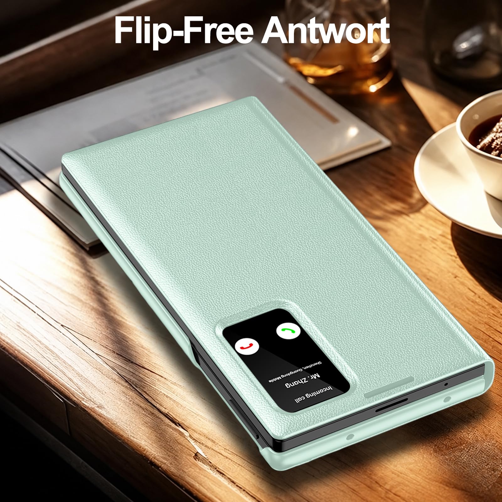 Custodia a portafoglio per Samsung Galaxy Z Fold 8, in pelle PU, con scomparto per carte di credito, supporto e finestra, antiurto con protezione per fotocamera, verde chiaro