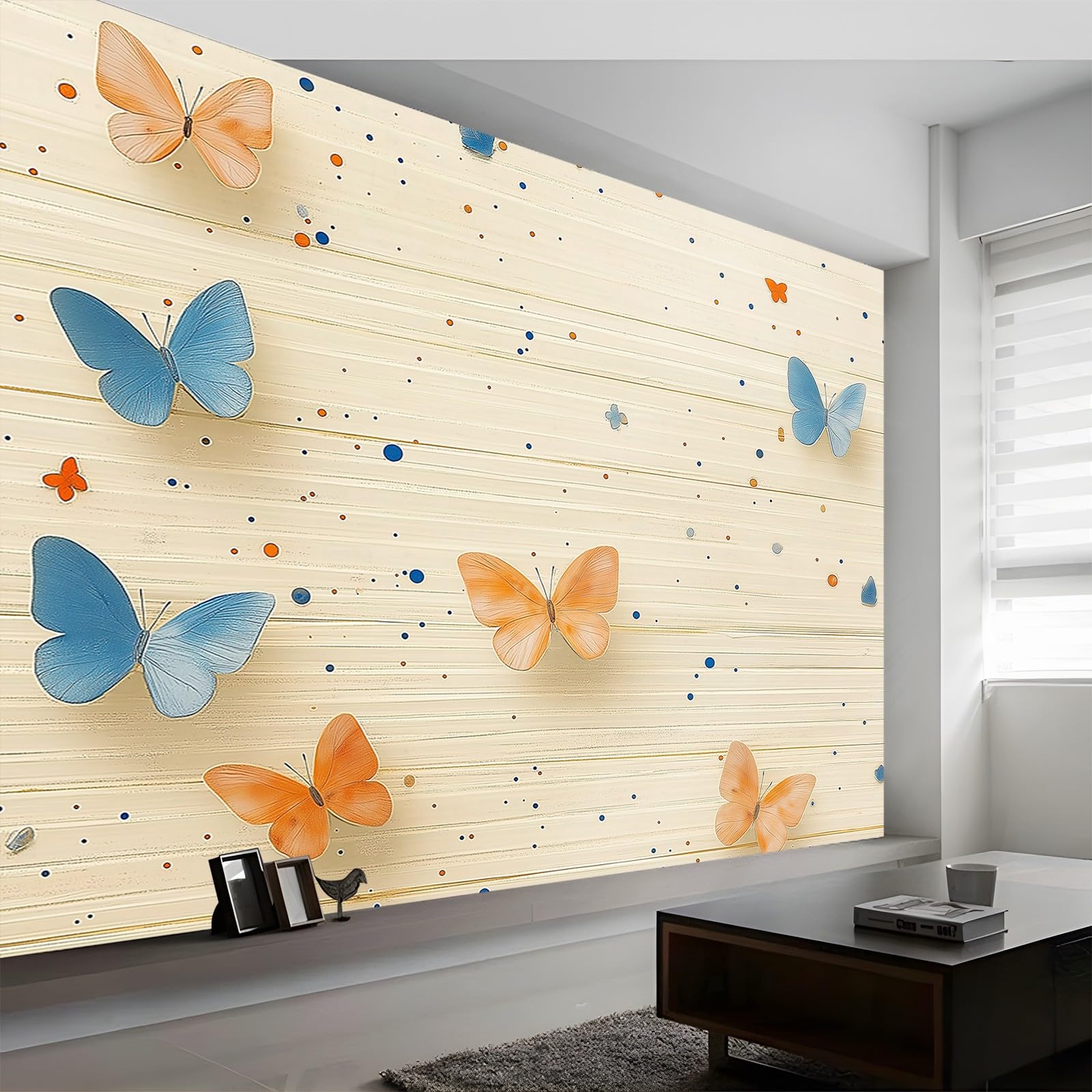 Panoramiczna tapeta boho Arcenciel motyl niebieski pomarańczowy 250 x 175 cm (szer. x wys.) ogromny plakat ścienny niestandardowy 3D do salonu dekoracja ścienna do pokoju dziecięcego nowoczesna