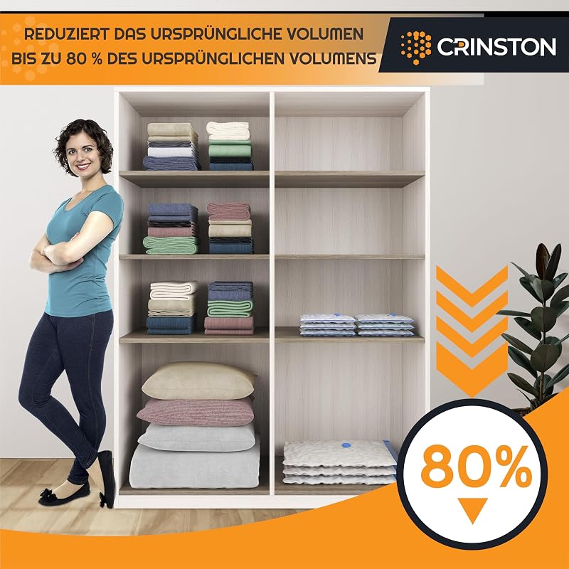 CRINSTON Ruhavákuum táskák 6 db-os szett, ruha és paplan tároláshoz, kézi pumpával