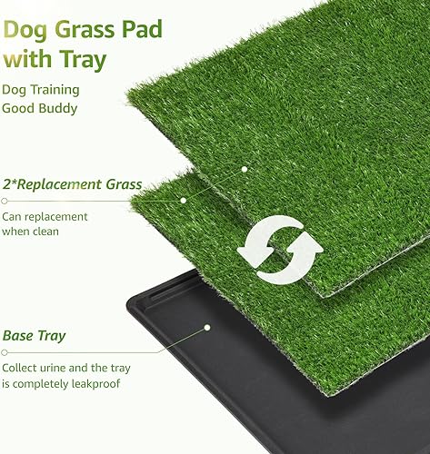 LOOBANI Large Dog Grass Pad with Tray - 35x23in Dog Litter Box with 2 Artificial Grass Patch + 2 Washable Pee Pads - Quickly Absorbency Indoor Outdoor Potty for Patio Balcony Apartment Use(45"×29" (3-Layer Potty System))