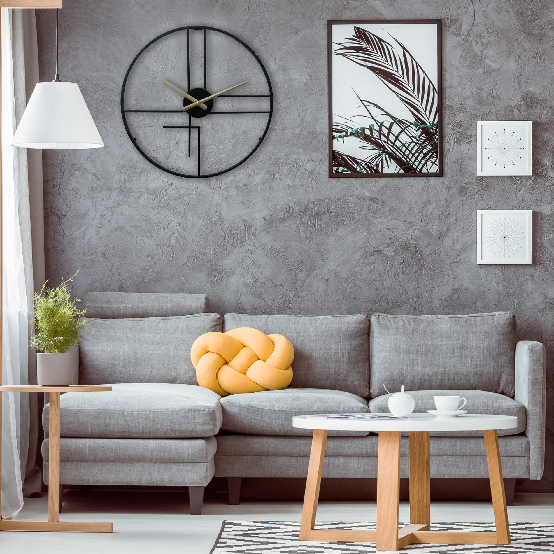 Rebecca Mobili Horloge Murale Moderne, Grande Horloge Murale, Métal, Noir Jaune, Mobilier De Bureau Salon - Diamètre 50 cm x P 4,5 cm - Art. RE6783