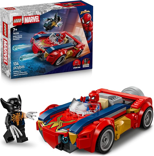 LEGO Marvel Spider-Man voiture contre Wolverine Venomisé jouet de construction pour garçons et filles - Ensemble de jeu super-héros et méchant avec 2 figurines Marvel - Idée cadeau pour anniversaires - À partir de 7 ans - 76336