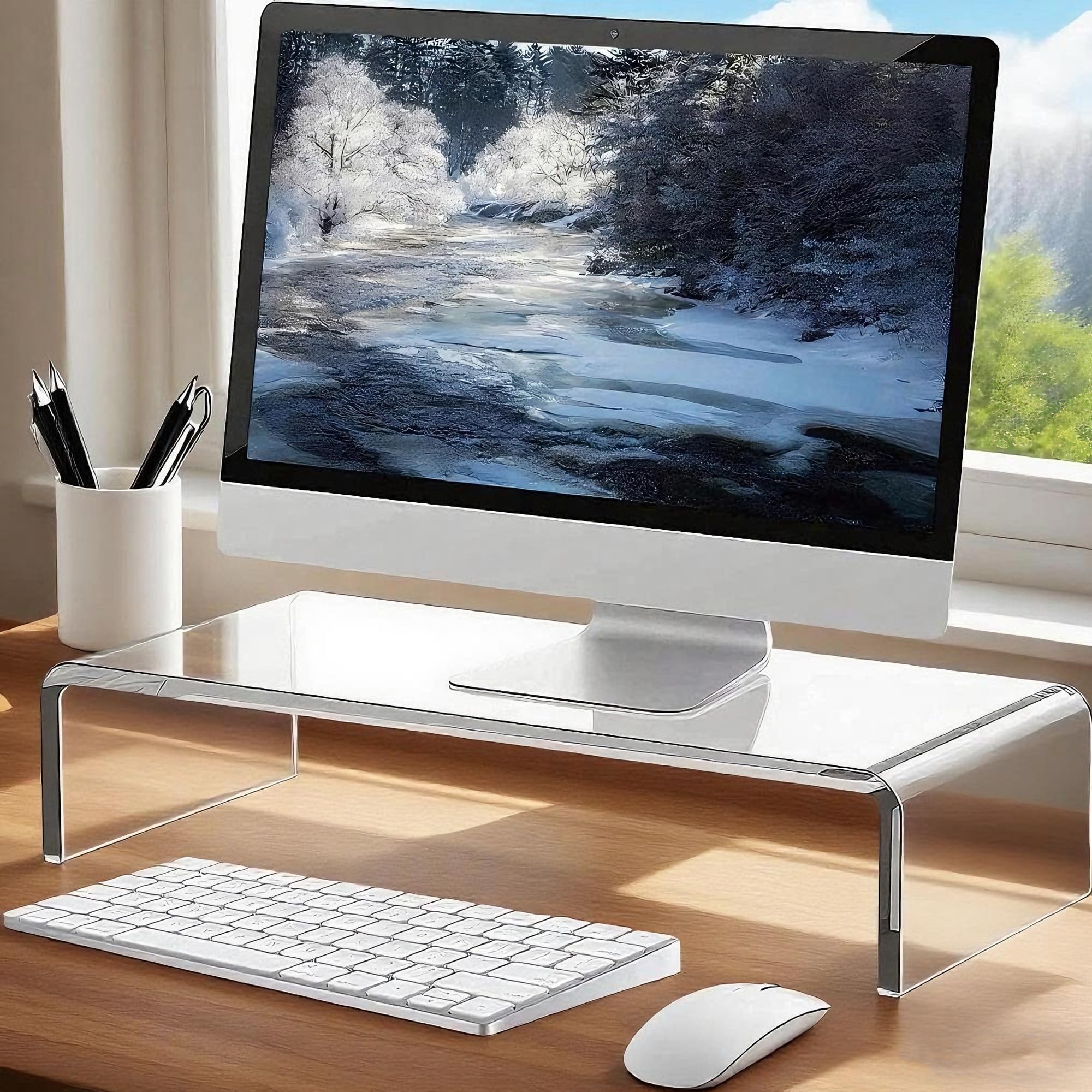 Support de moniteur en acrylique, rehausseur de bureau pour ordinateur portable, 34 x 19 x 10 cm
