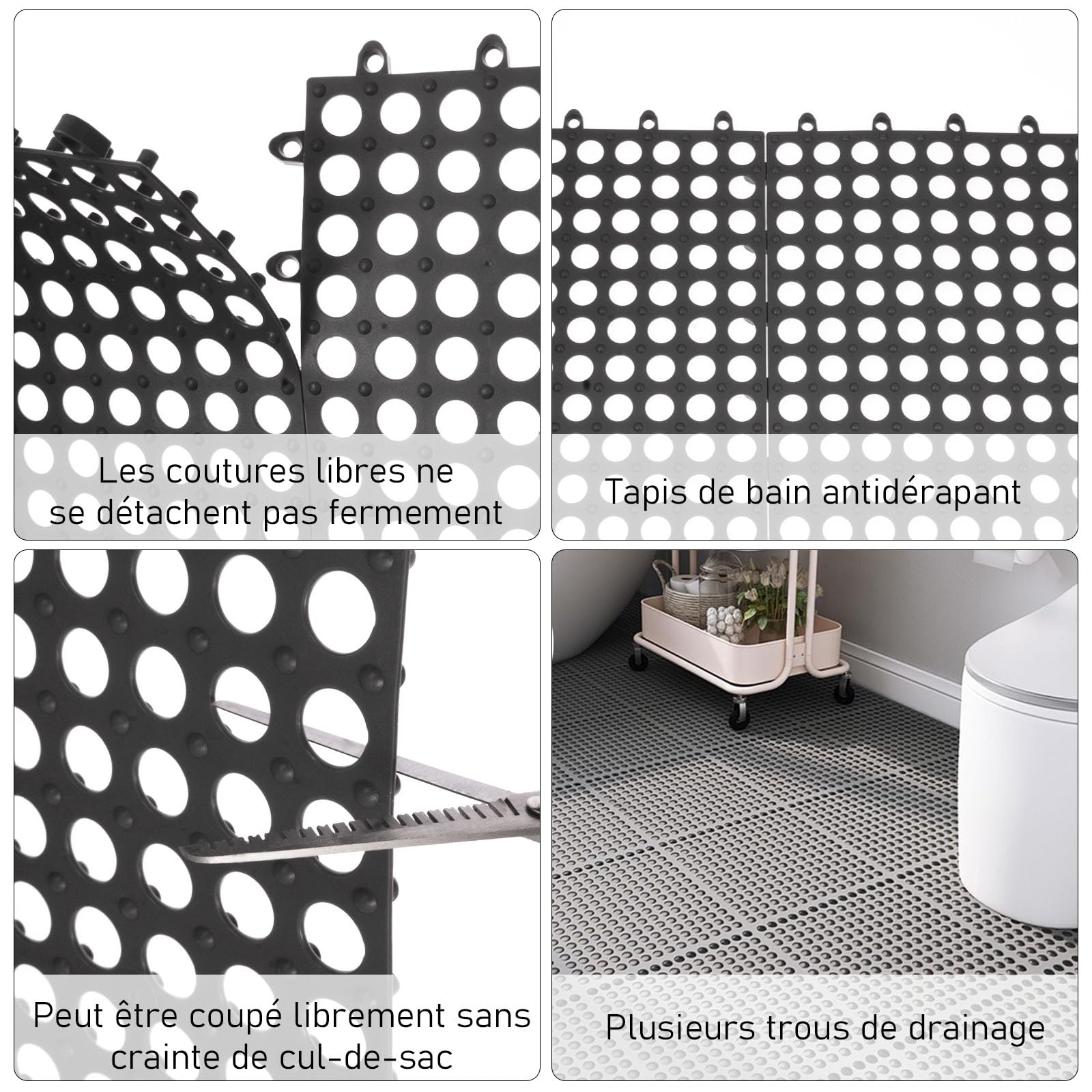 Lot de 24 Dalles Drainantes Grises Emboîtables en PVC, 30 x 30 cm