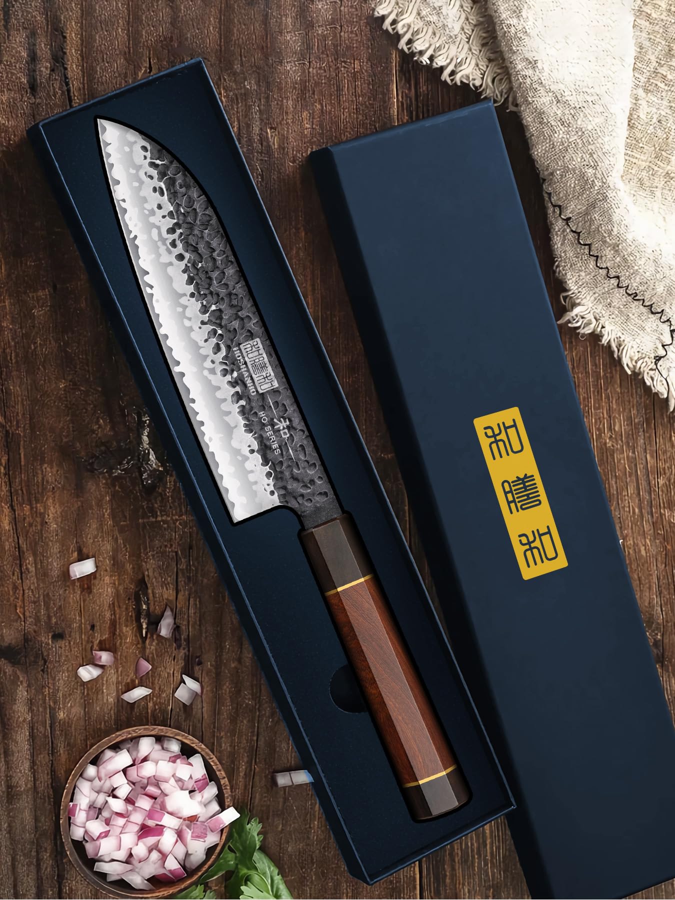 HOSHANHO 18 cm Coltello Santoku da Cucina, Affilata Coltelli da Cucina in VG-10 Super Acciaio, Professionale Coltello da Chef Santoku Giapponese con Manico in Legno Ottagonale