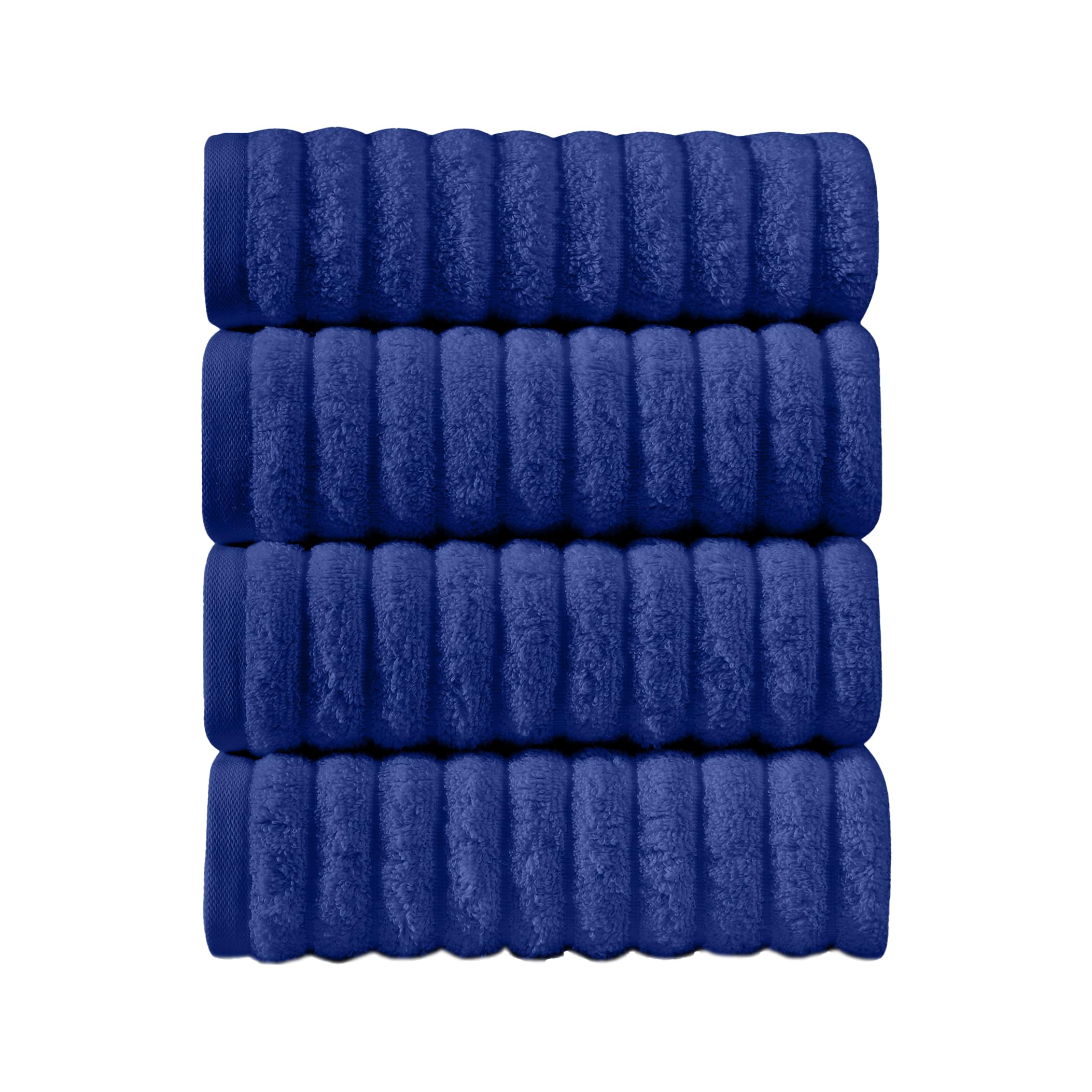 Elegant Comfort Luxury 100% Turkish Cotton Corduroy Ribbed 4 Pack Hand Towel Set 16 x 28 Inch - Absorbent, Super Soft, Quick Dry, Premium Towels for Bathroom, Gym, Spa and Hotel Use, Royal Blue