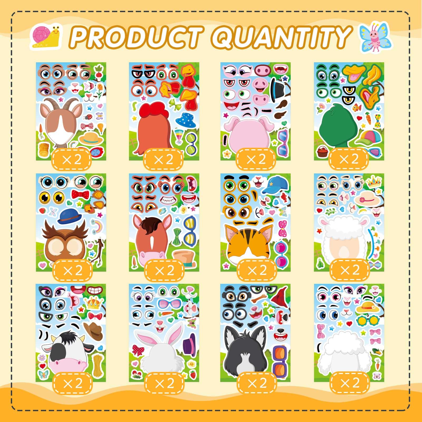 Farm Animal Stickers 24 Pack - Make a Face Sticker Sheets for Kids (9"x6" Reusable), Farm Make a Face - Image 4