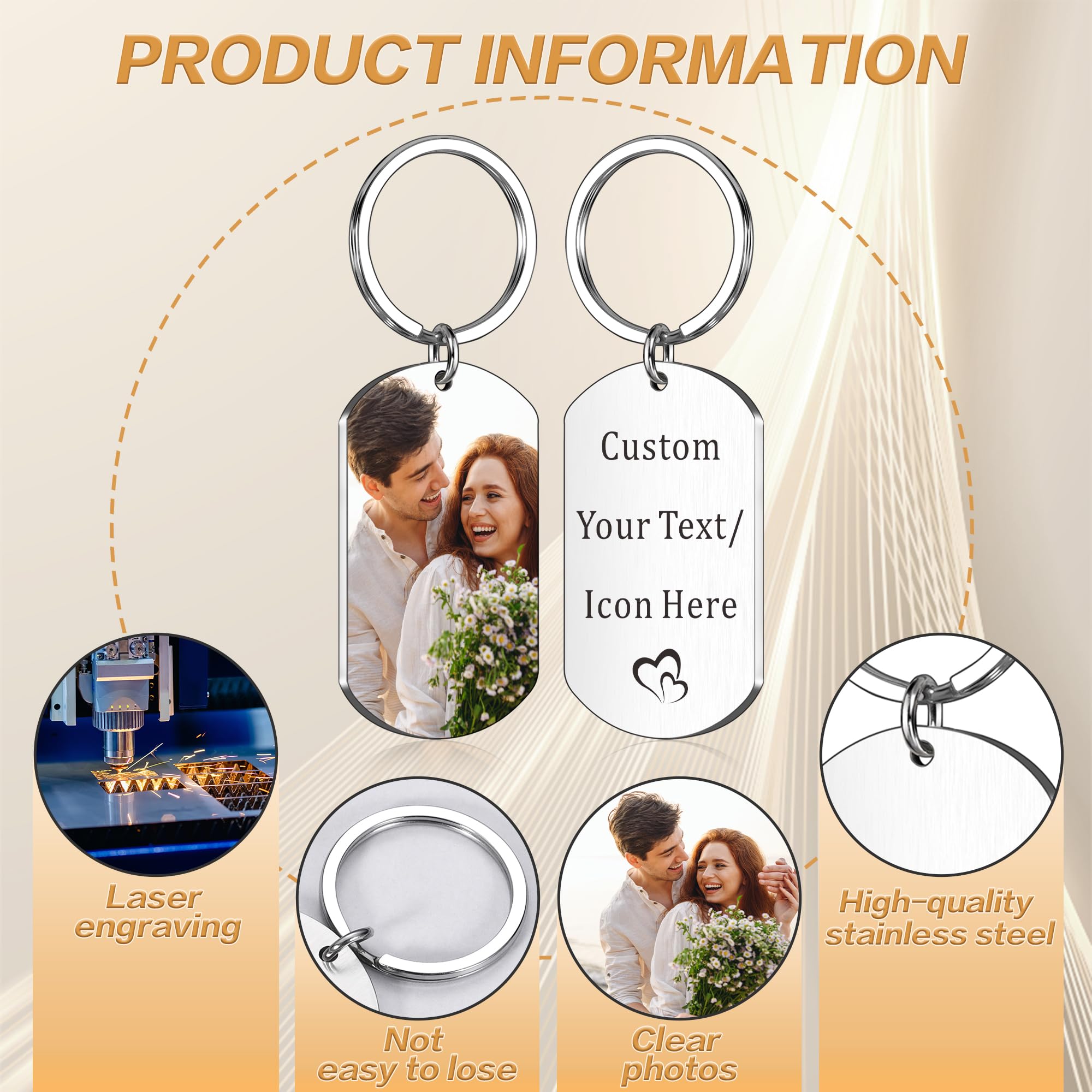 Generic Custom Keychain with Picture Personalized Photo/Text/Dog Tag Keychains for Family Men Boyfriend Dad Mom Birthday Wedding Fathers Day Class of 2024 Graduation Gifts for Him Her Girls Boys Teen