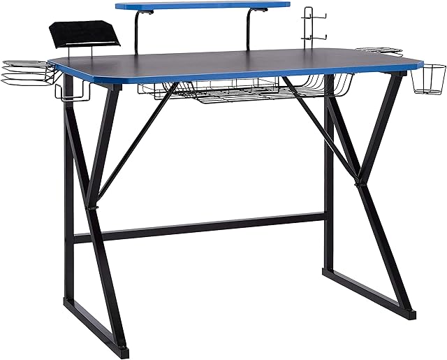 Amazon Basics Gaming Computer Desk with Storage for Controller, Headphone and Speaker, Blue