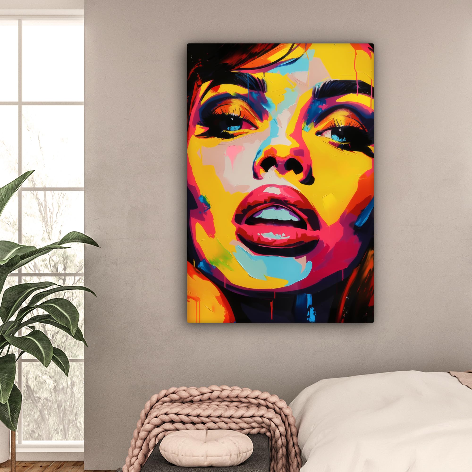 MuchoWow© Quadri Moderni Soggiorno 80x120 cm Poster Da Parete Decorazioni Muro Salotto Quadro Grande Foto Con Cornice Stampe Su Tela Camera Da Letto Donna - Volto - Vivace