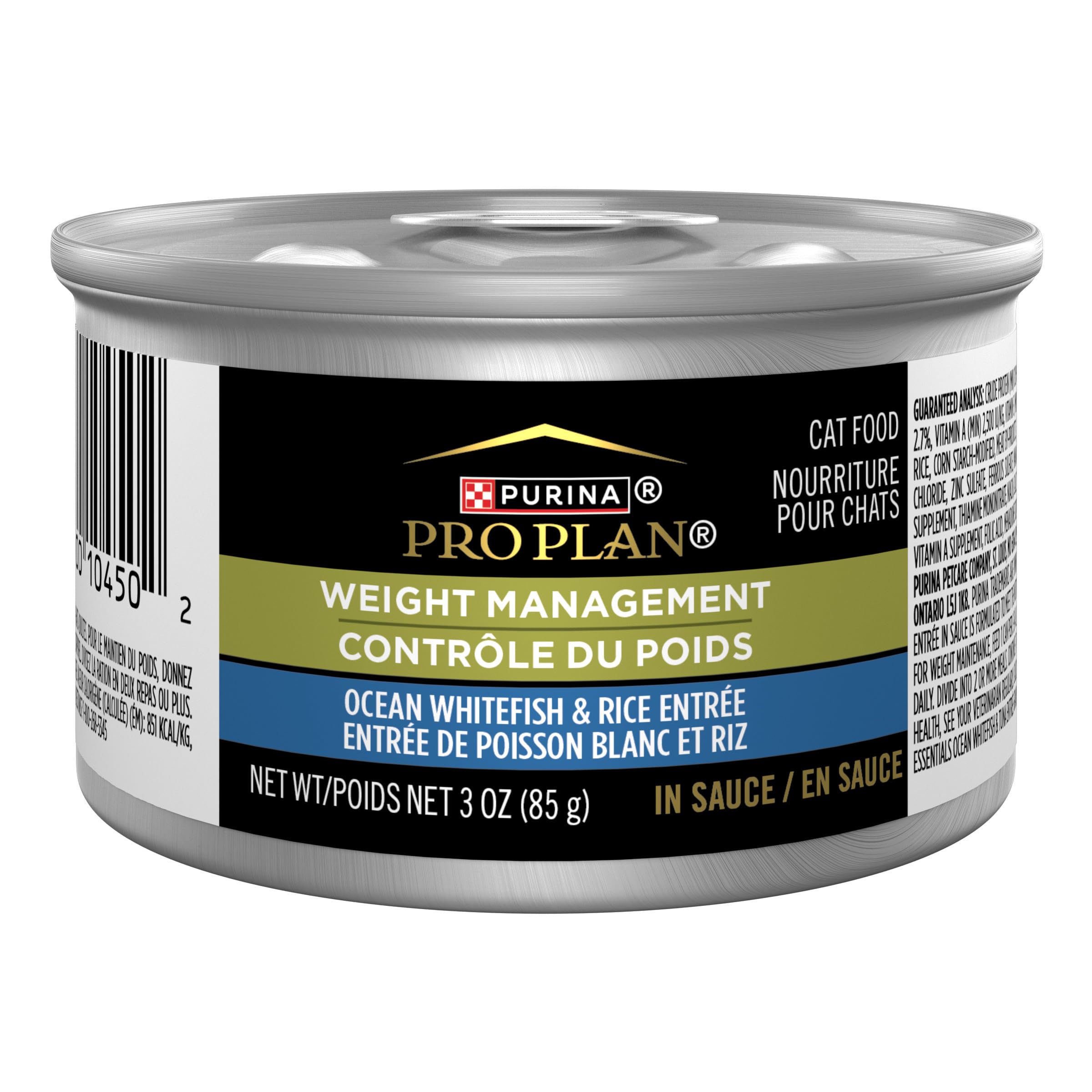 Purina Pro Plan Adult Weight Management Ocean Whitefish and Rice Entree in Sauce Weight Control Cat Food 3 Ounce (Pack of 24)