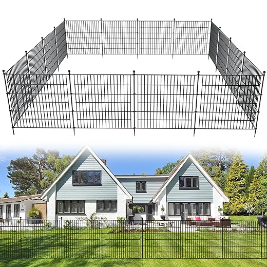 15 Panels No Dig Decorative Outdoor Garden Fence for Yard, 32 in(H) X 35.4 ft(L) Animal Barrier Fencing Rustproof Metal Wire Panel Border for Dog, Rabbits, and Patio Temporary Ground Stakes
