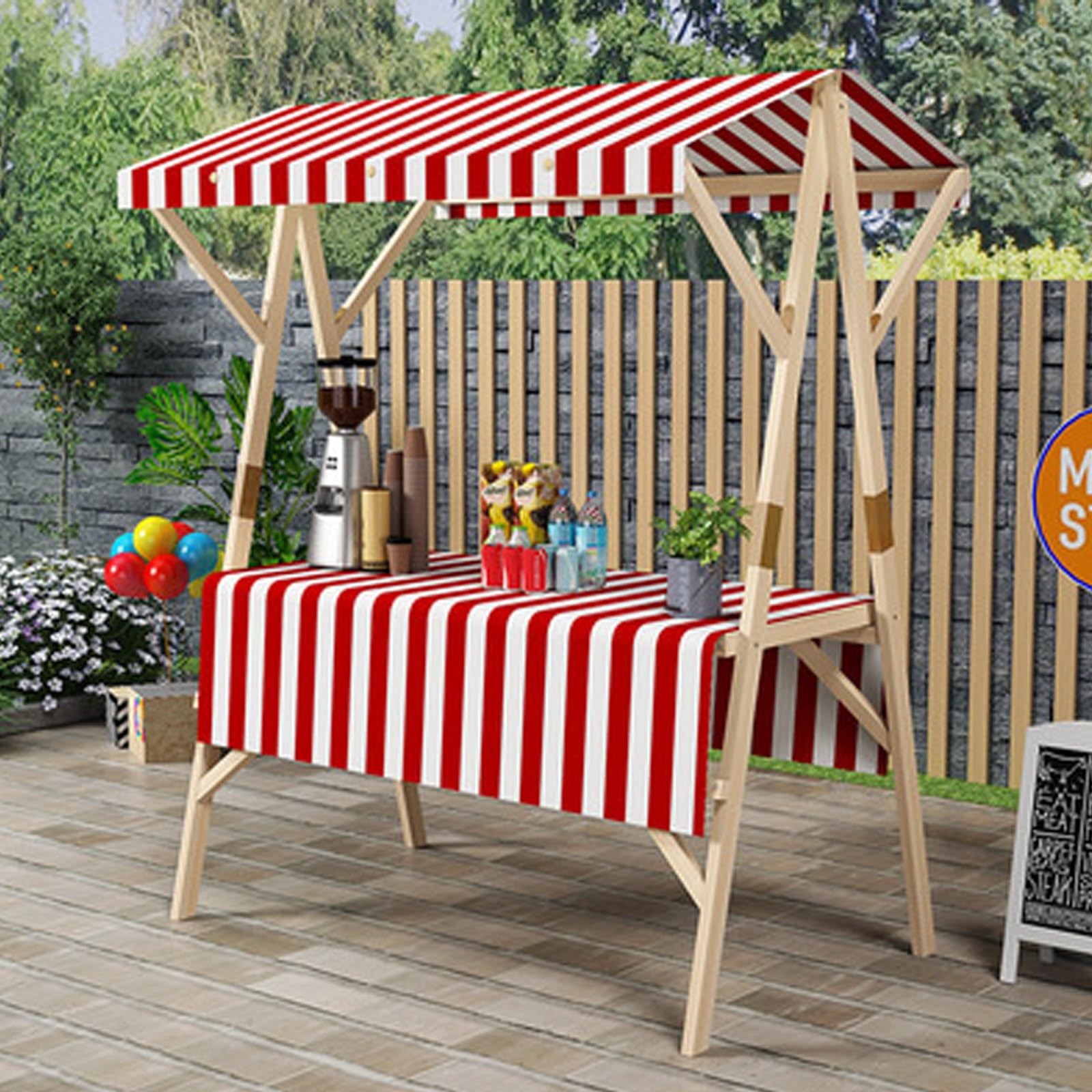 Carro De Vendedor Con Estructura De Madera, Puesto De Venta Plegable Al Aire Libre, Adecuado For Vendedores Ambulantes,Mostradores De Exhibición De Mercado(Red)