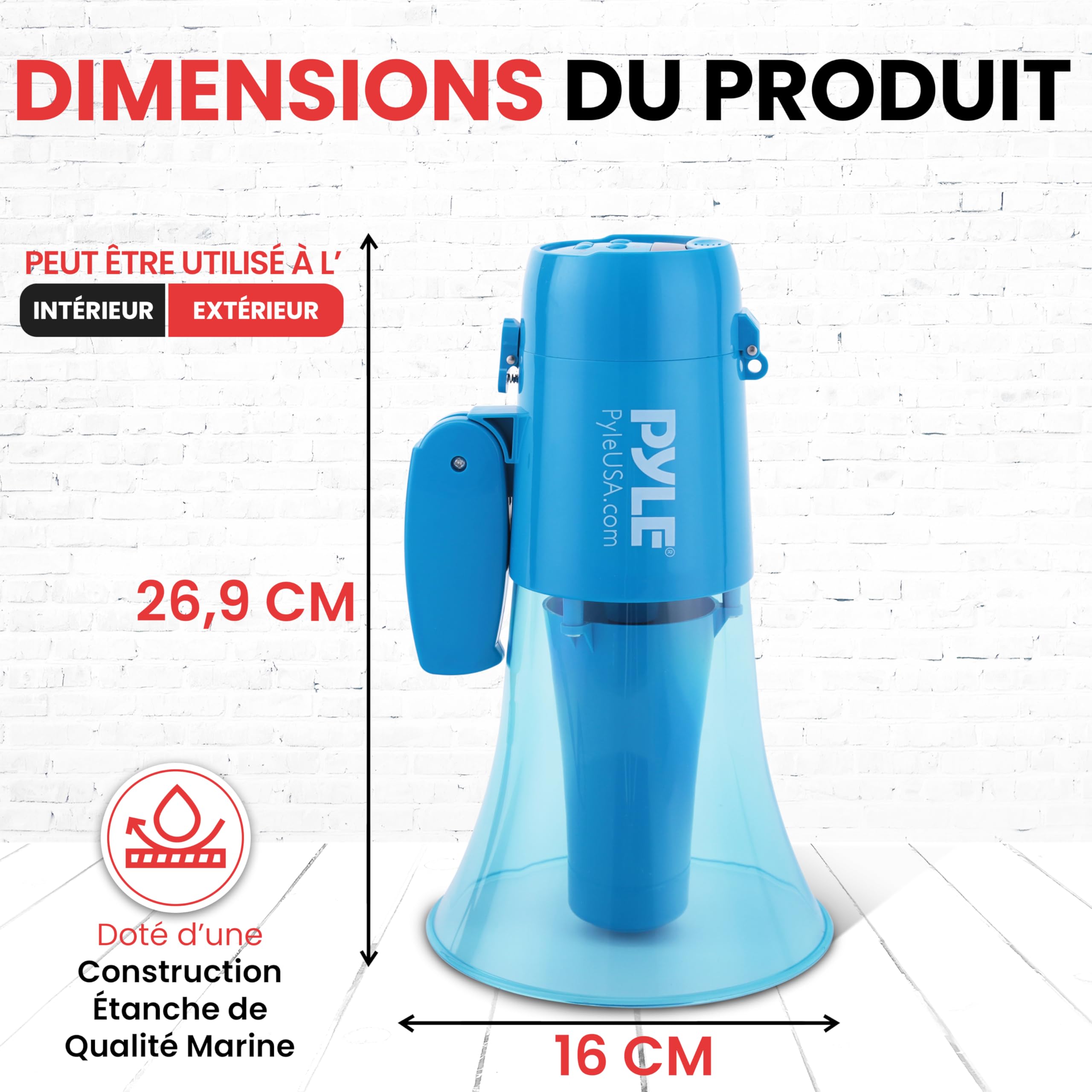 Pyle Mixte 30w Water Proof Megaphone Siren Bullhorn Speaker PMP36WLT, Bleu Transparent, Taille Unique EU