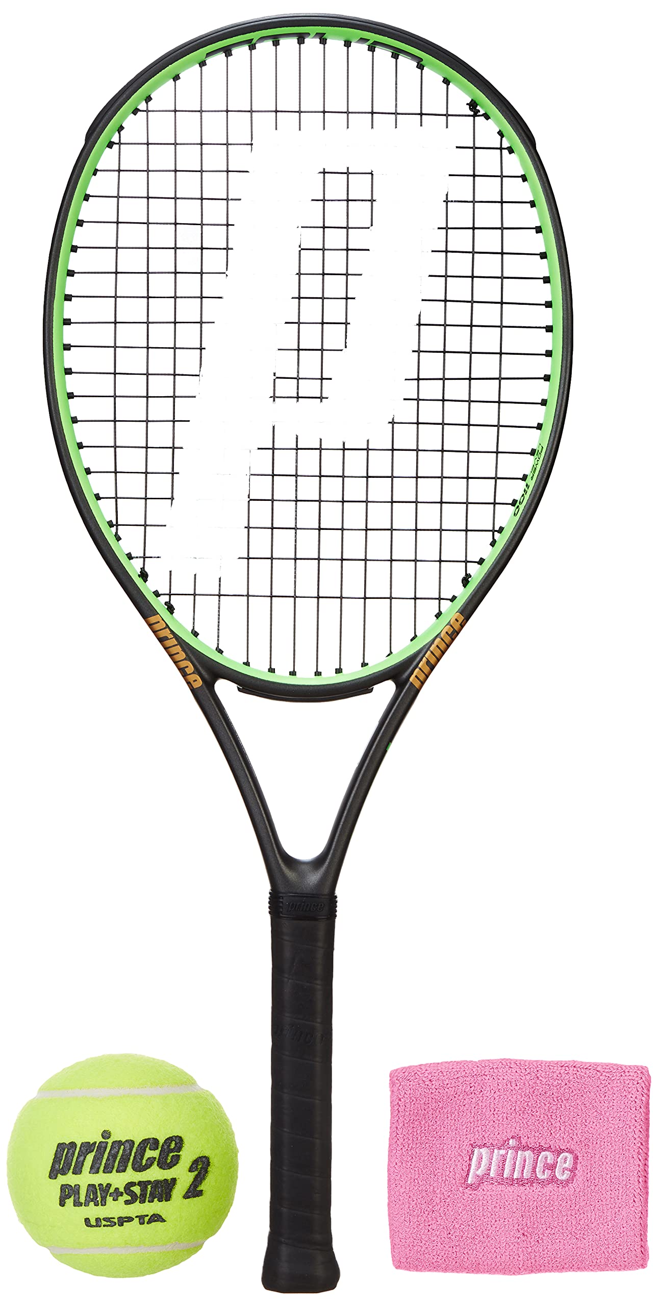 Prince tennis racket -Tour 100 P 26 with Prince-Stage 2-Orange-Std tennis ball 1 DOZ and Wristband PNK/WHT