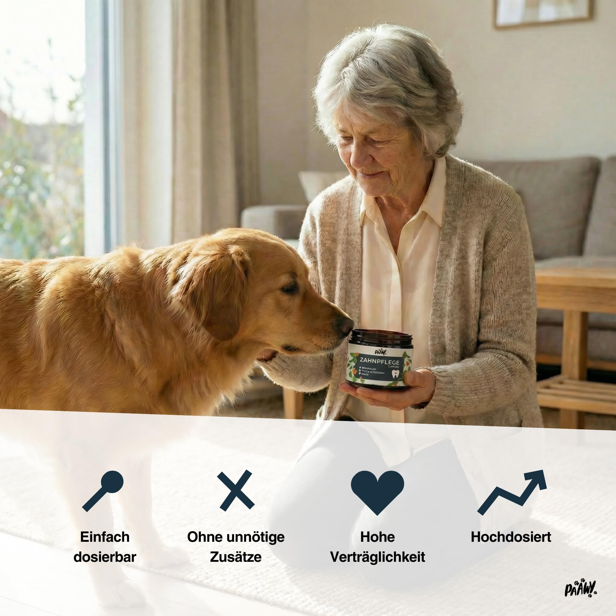 Dental Pulver für Hunde - 9-in-1 Wirkstoff-Komplex Made in Germany - Zahnsteinentferner & Anti-Mundgeruch Futtertopping - einfache Zahnpflege beim Hund - Zahnputzflocken für tägliche Reinigung