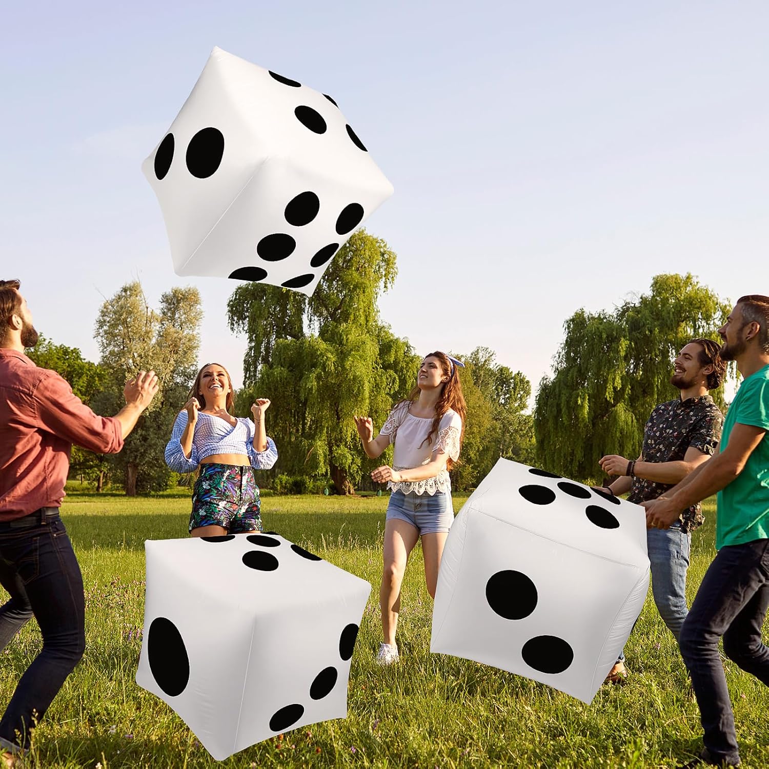 Lunmon 2 Pcs 40 Inch Jumbo Inflatable Dice Fun Giant Inflatable Dice Set Blow up Float Toys for Indoor Outdoor Broad Lawn Game Casino Theme Ludo Pool Birthday Party Decorations Favors(White)
