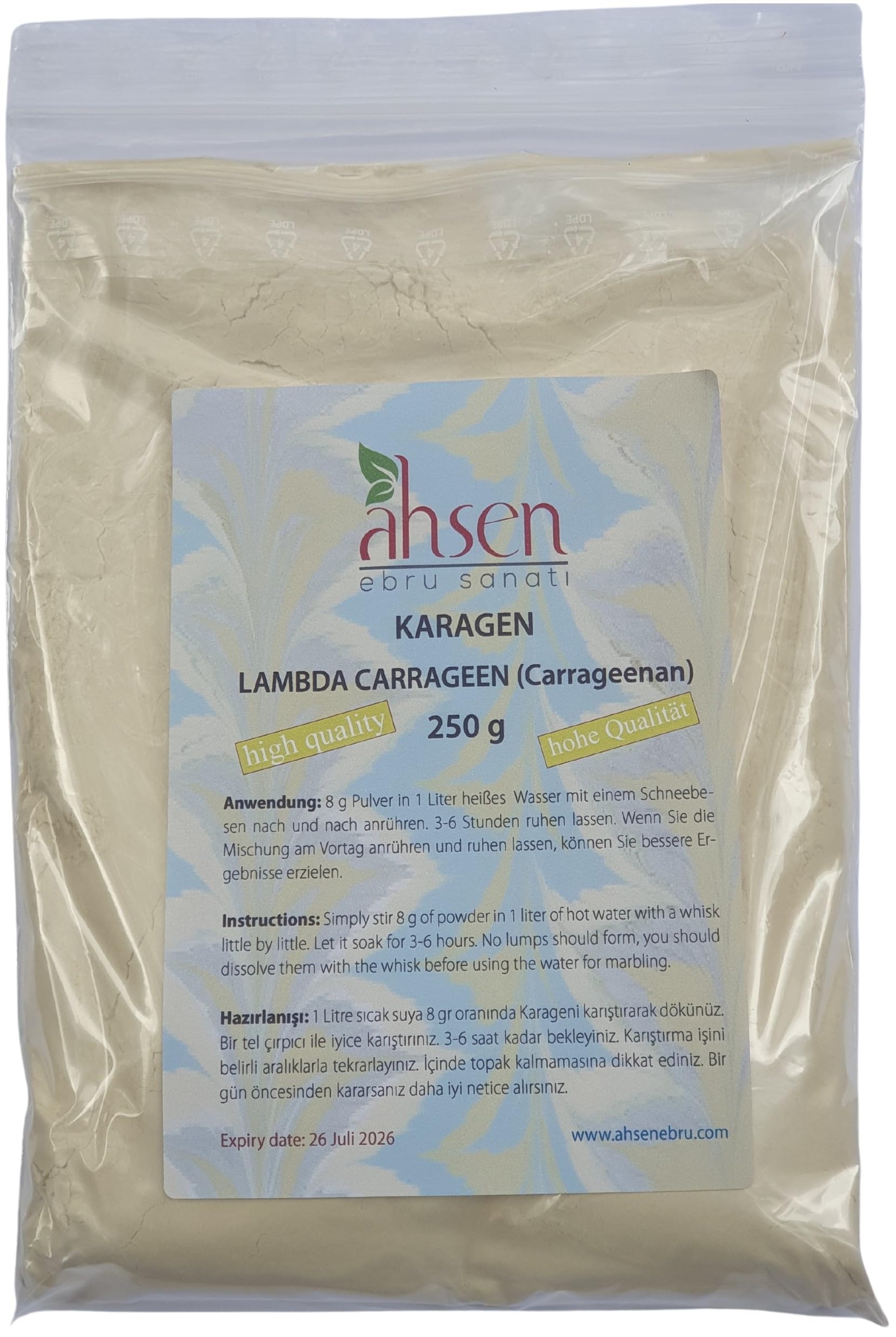 Marmoriergrund, λ-Carrageen, λ-Carrageenan, λ-karrageeni, λ-carragenina, λ-carraghénane, Lambda Carrageen, Kerajin, Deniz Kadayifi,