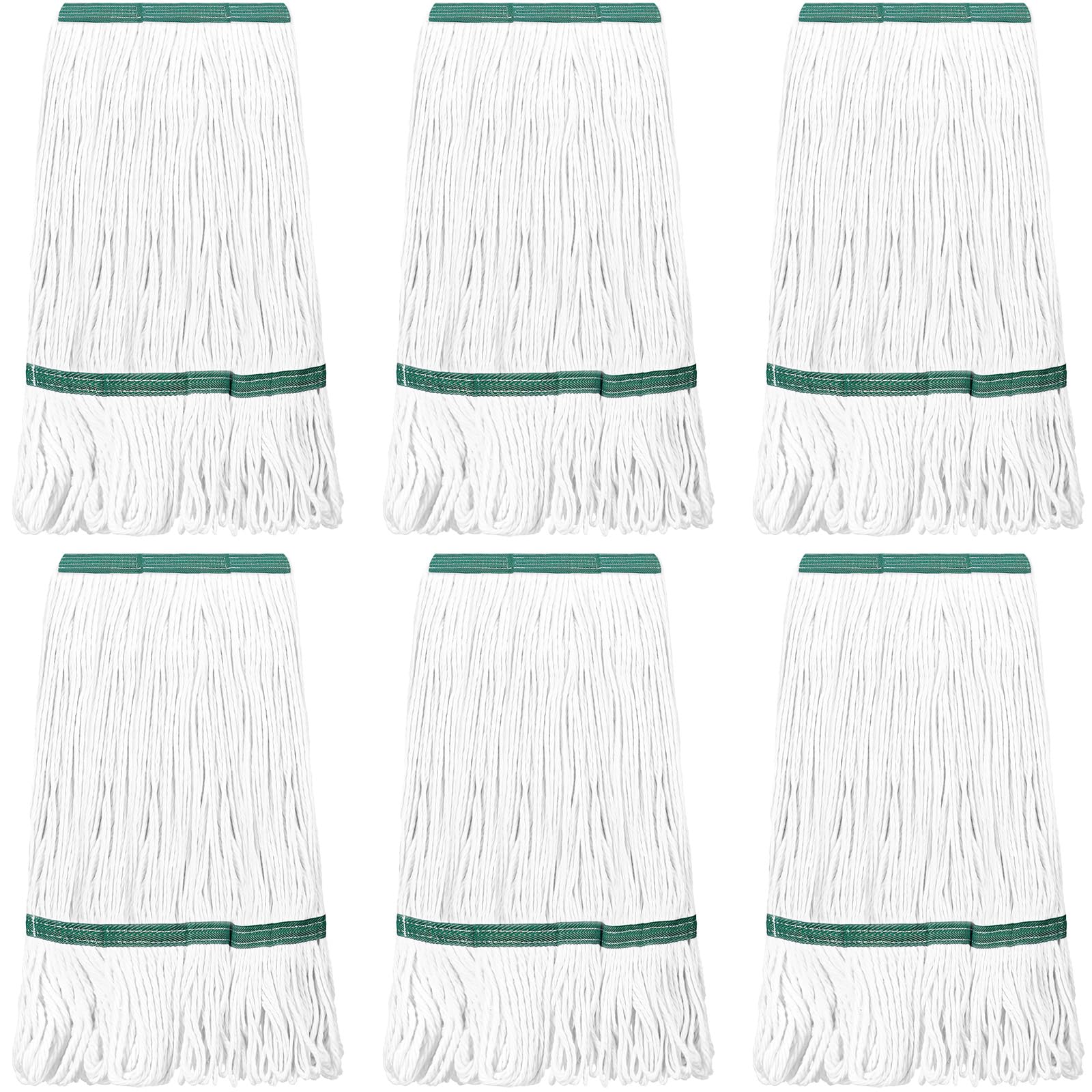 Eccliy 6 Pack Mop Heads Replacement 18 Oz Loop End,White, Green