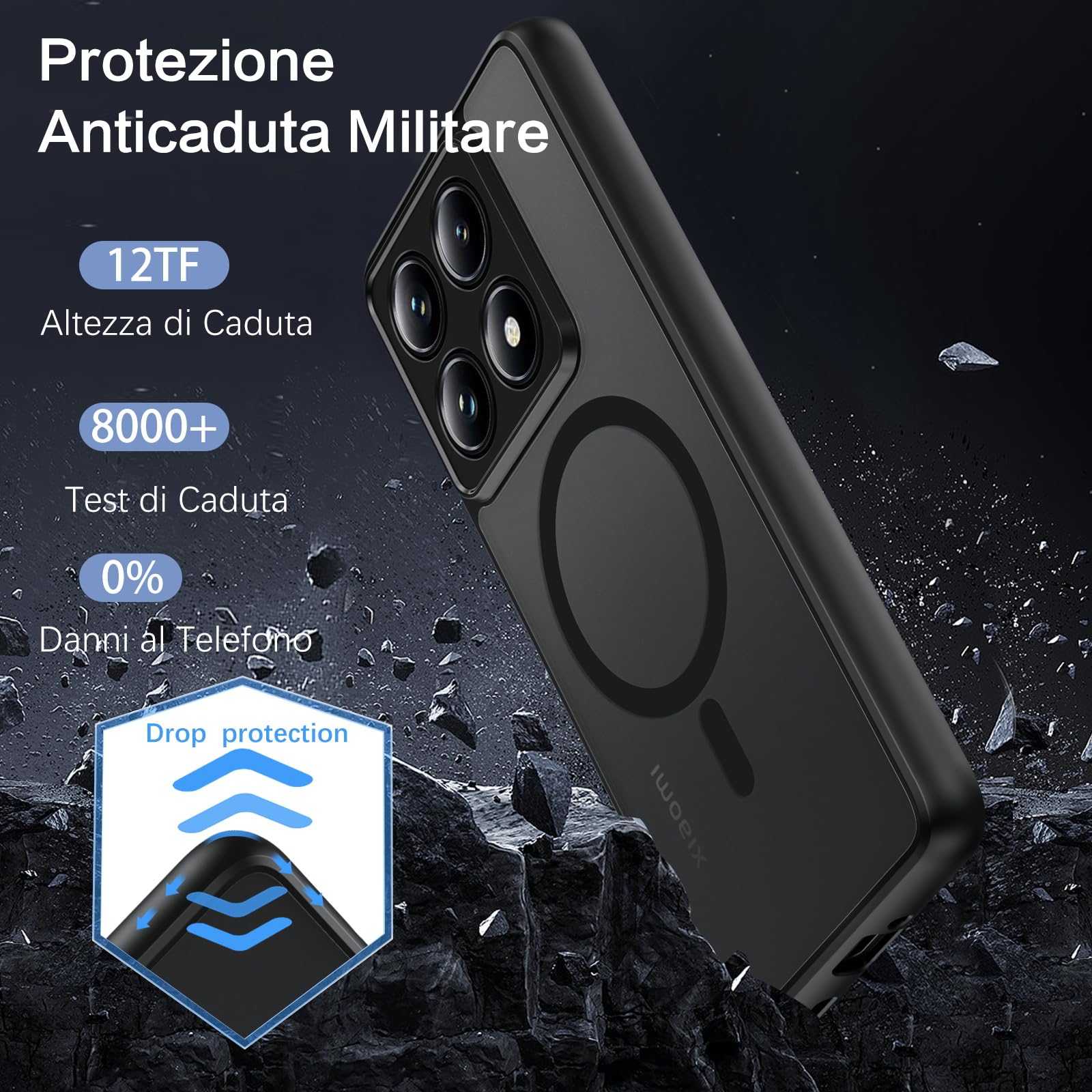 KetteTech Cover Magnetica per Xiaomi Redmi Note 14 5G(Non per 4G) [Supporto Invisibile], Custodia Traslucida Opaca Posteriore Antiurto PC Rigido Protettiva Case, Nero