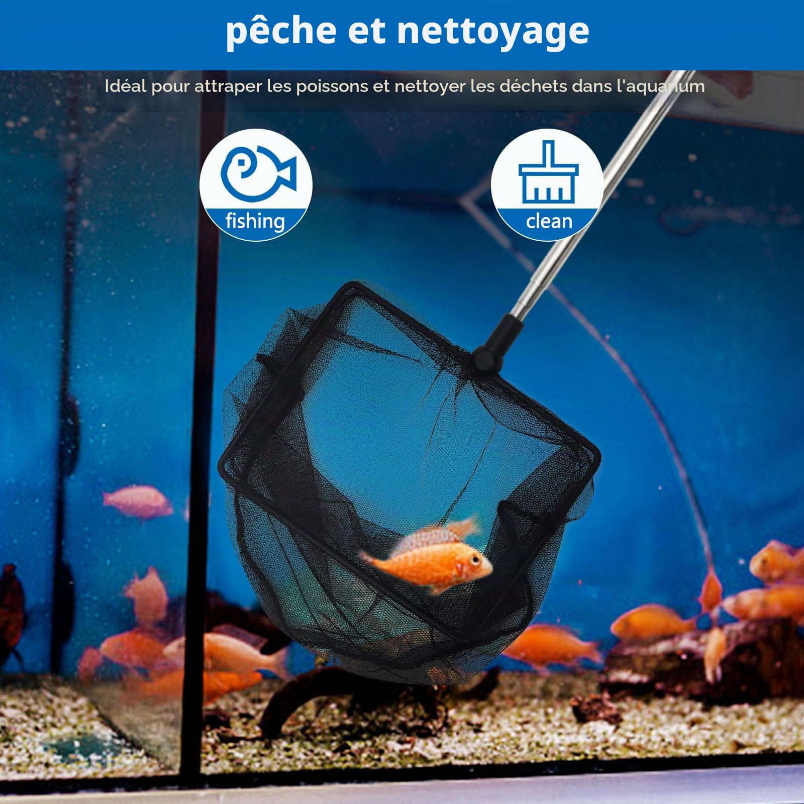 Épuisette Télescopique 26-45 CM Epuisette Aquarium Mini Réglable Poissons Télescopiques Net Petite Epuisette Aquarium pour Fish Tank Aquarium,Petits Etangs et Piscines Koi(Noir)