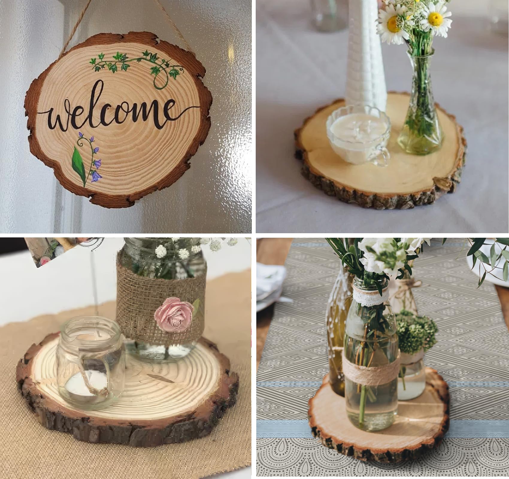 Holzscheiben 12 Stück, Baumscheiben 20-22cm, Naturholz Kiefer ohne Loch 2cm Dicke, Runde Holzplatten zum Basteln, DIY Deko für Hochzeit Weihnachten Tischdekoration