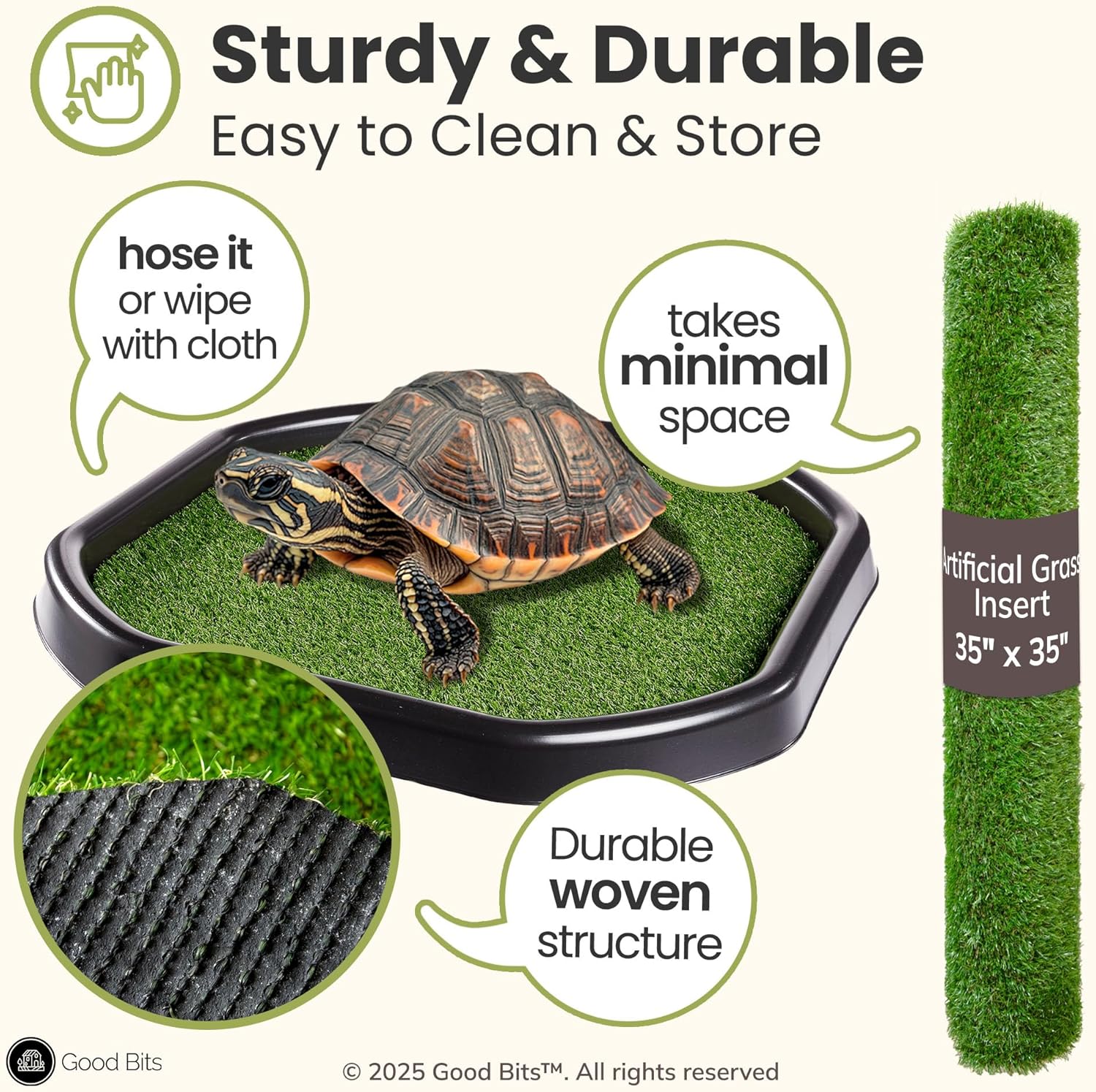 Artificial Grass Large Insert for Turtle Soaking Tray - Dry Zone Basking Mat for Tortoises and Reptiles - Durable Non-Slip Turf Liner for Habitat Setup (Tray not Included)