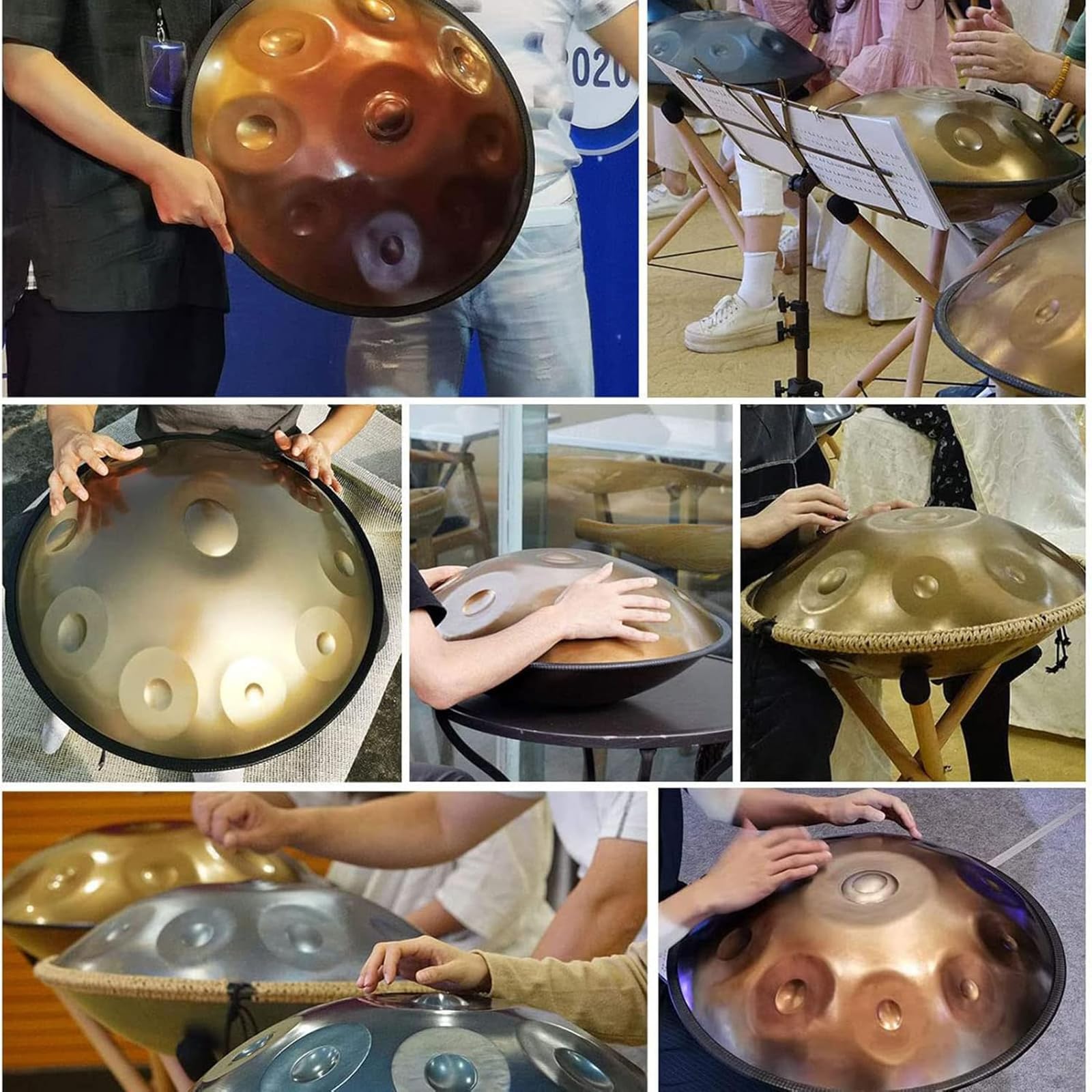 Handpan Tambour à main en acier 55,9 cm D mineur 17 notes, accordage sans limites, points de contact sensibles, parfait pour divers paramètres, y compris les spectacles de rue, les écoles (17)