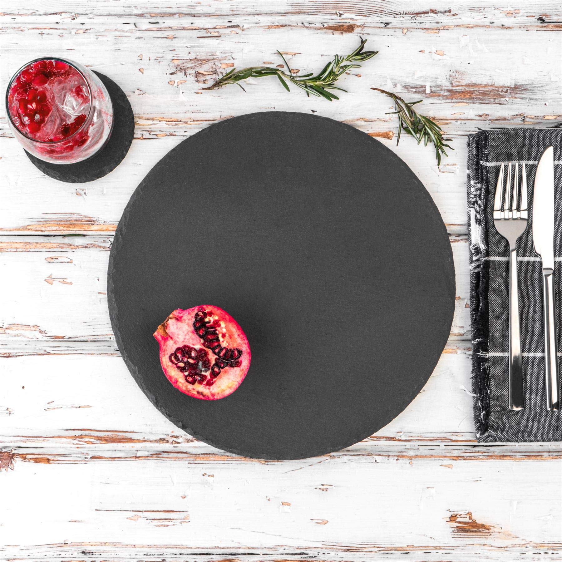 Argon Tableware Rond Sets de Table en Ardoise - 30cm - 12x Grand Naturel Noir Pierre À Manger Tableau Dîner Portion Conseil Plat Lieu Tapis Sets