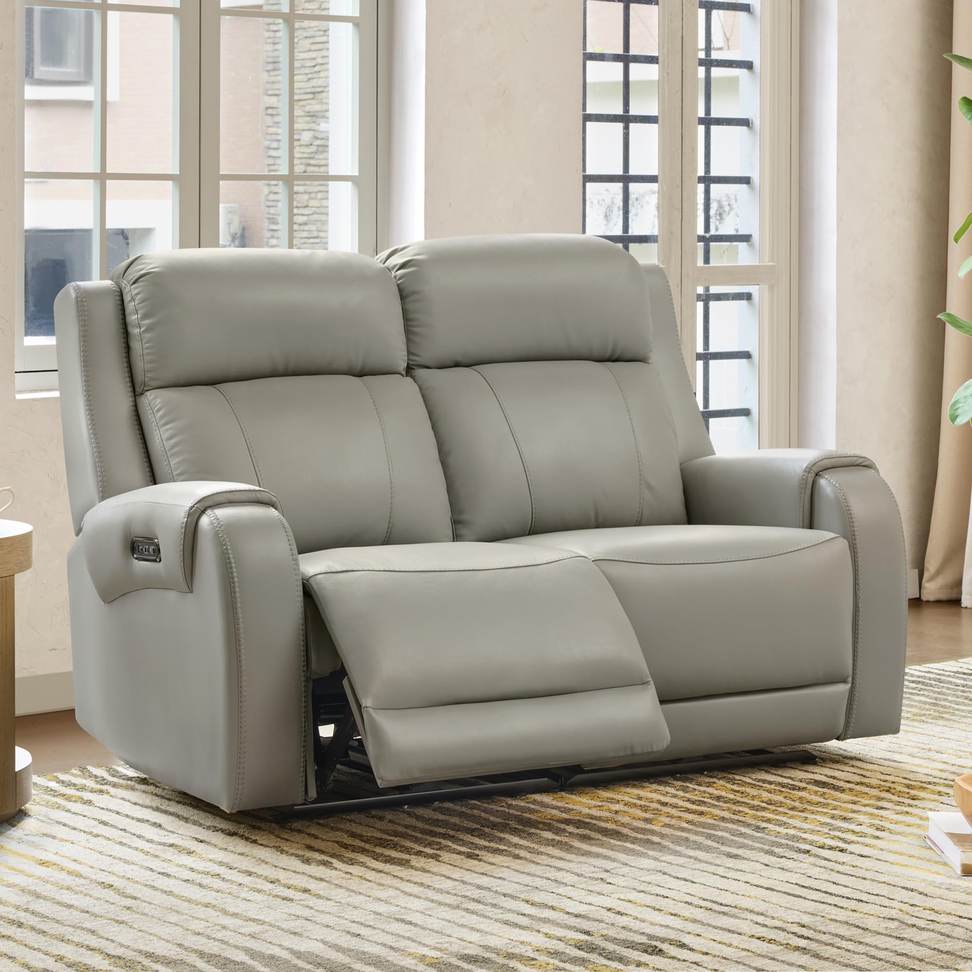 CHITA Genuine Leather Power Recliner Sofa, Loveseat Reclining Sofa, Grey