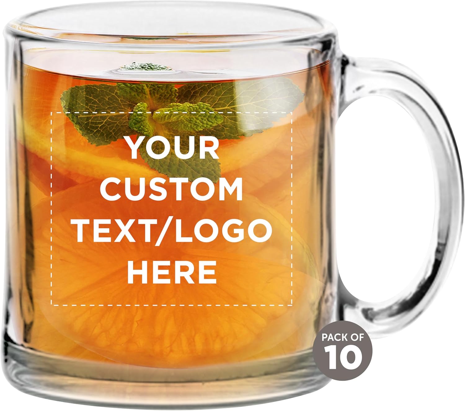 Custom Libbey Clear Glass Coffee Mugs 13 oz. Set of 10, Personalized Bulk Pack - Perfect for Coffee, Tea, Espresso, Hot Cocoa, Other Beverages - Clear Bottom