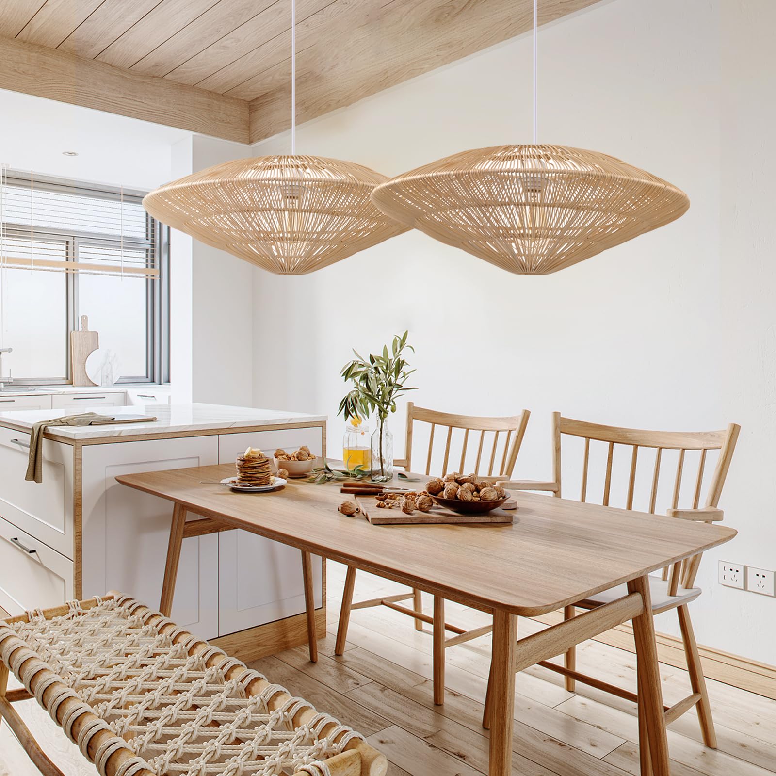 WalmHomie 1 Light Large Boho Chandelier Rattan Ceiling Hanging Light ...