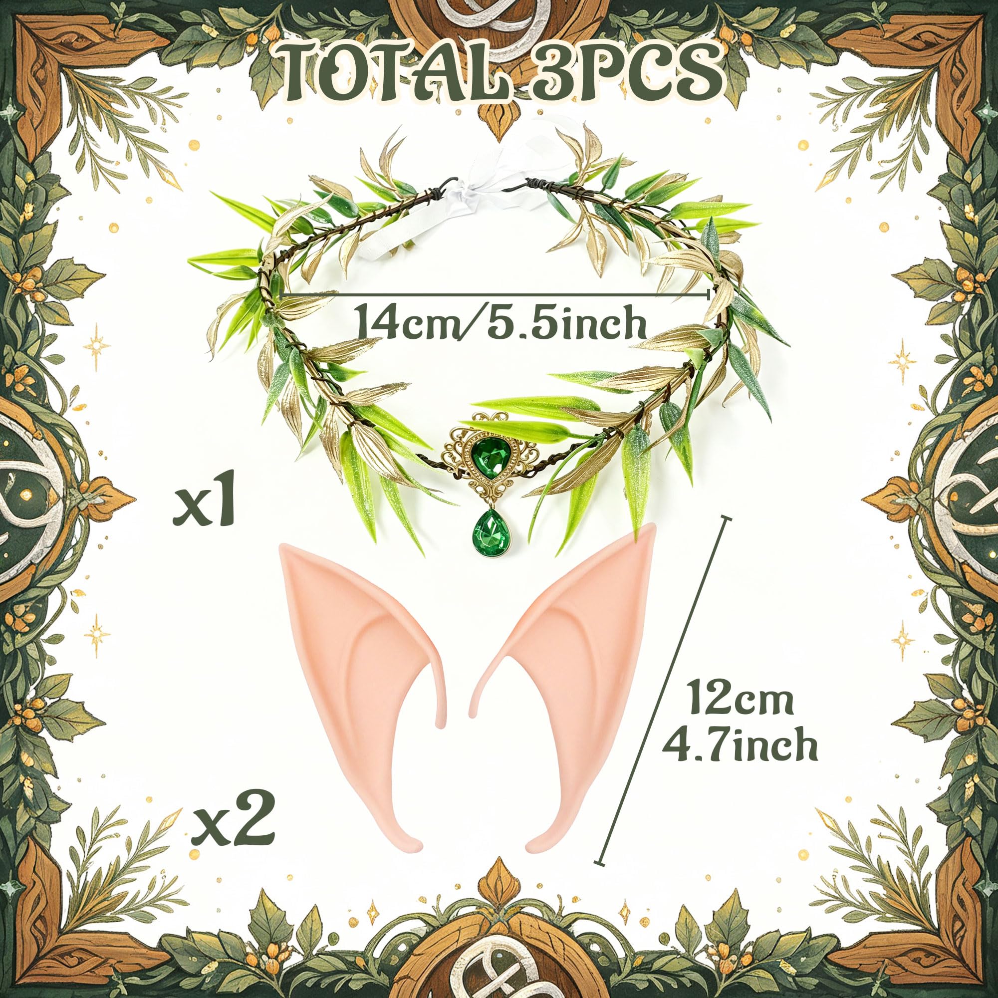 LaVenty Woodland Elf Crown Fairy Costume Medieval Viking Fairy Headpiece, Pink - Image 2