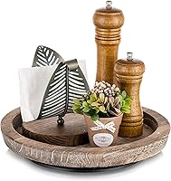 Vista 21 de Hanobe Bandeja Decorativa de Madera Redonda: Bandeja de Madera Rústica para Mesa de Café, Centro de Mesa de Granja, Espejo Portavelas, Placa de Bar