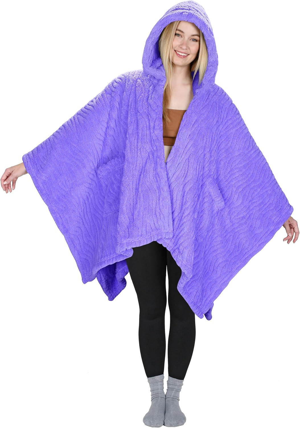 Catalonia Women's Poncho Cape, Sherpa Cloak Coat, Warm Shawl Wraps, Snuggly Hooded Wearable Blanket, Women Gifts Ideas