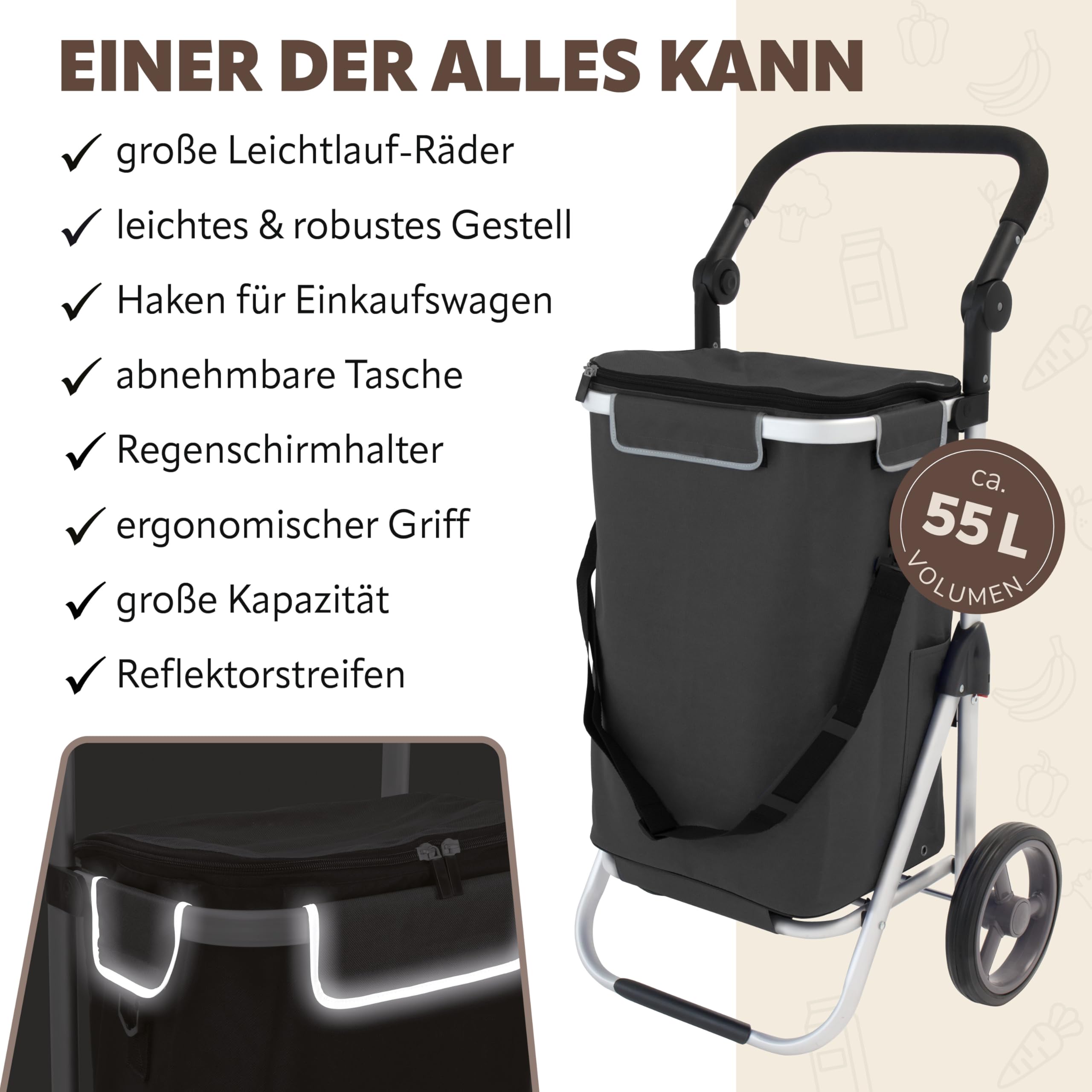 bremermann Einkaufstrolley RIEDE faltbar, Verstellbarer Griff (schwarz)
