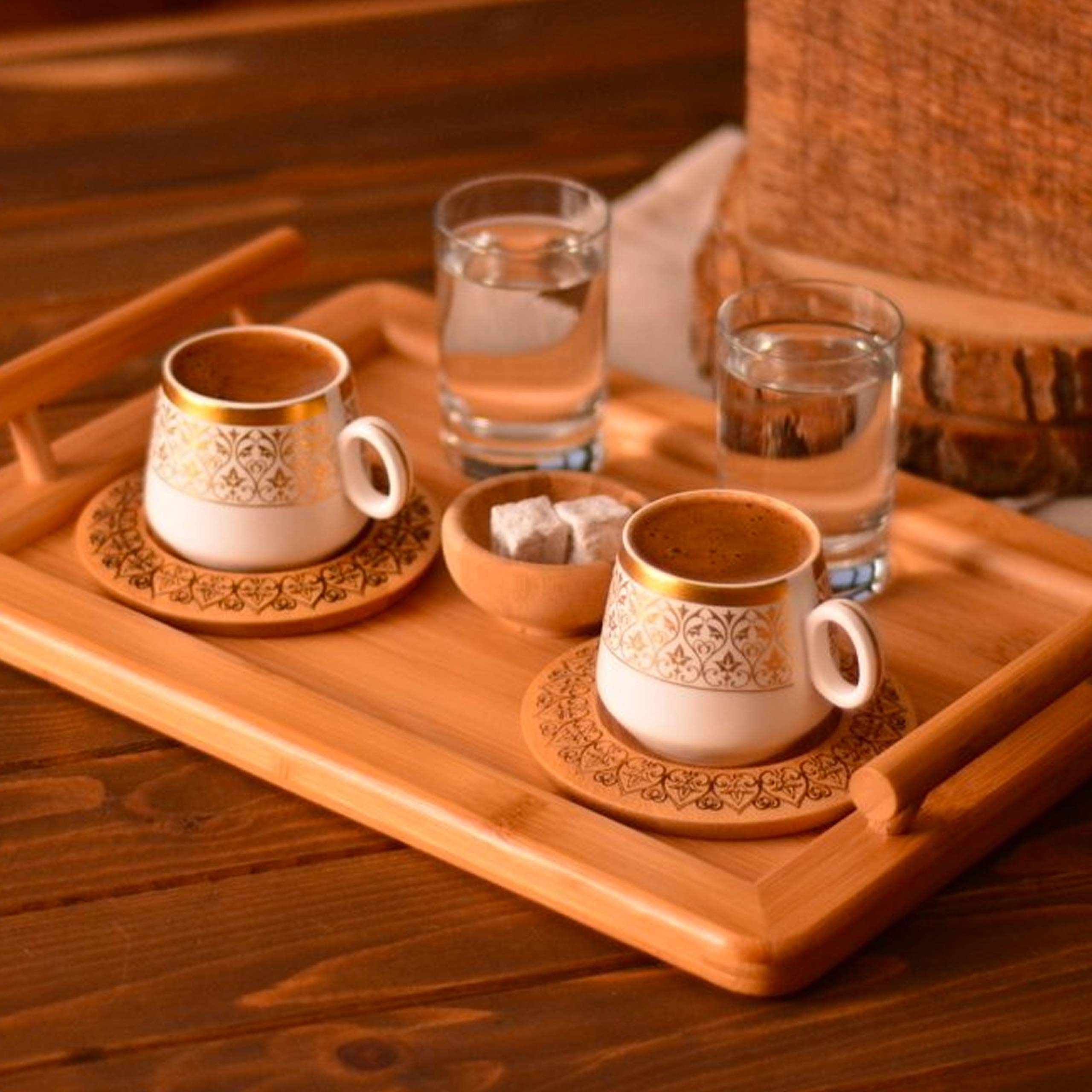 Buy Turkish Coffee Cup 2 Cups 2 Saucers Porcelain & Bamboo