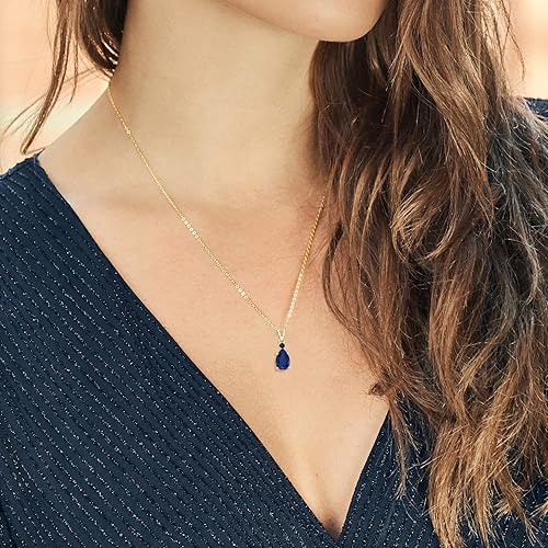 Miniatura 3 de Gem Stone King Collar con colgante de zafiro azul de plata chapada en oro amarillo de 18 quilates para mujer (2.22 quilates, piedra natal de piedras