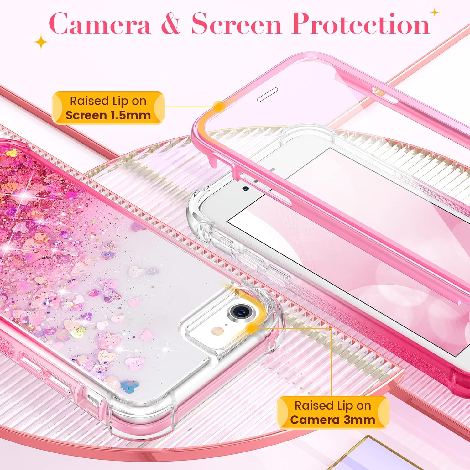 Ruky for iPhone 6 6s 7 8 Case, iPhone SE 2022 Case, Glitter Full Body Rugged with Built-in Screen Protector Shockproof Protective Girls Women Cover for iPhone 6/6s/7/8/SE 2020 & 2022 (Gradient Pink) | for iPhone 6, 6s, 7, 8, iPhone SE 2022 Case, Glitter - Image 5