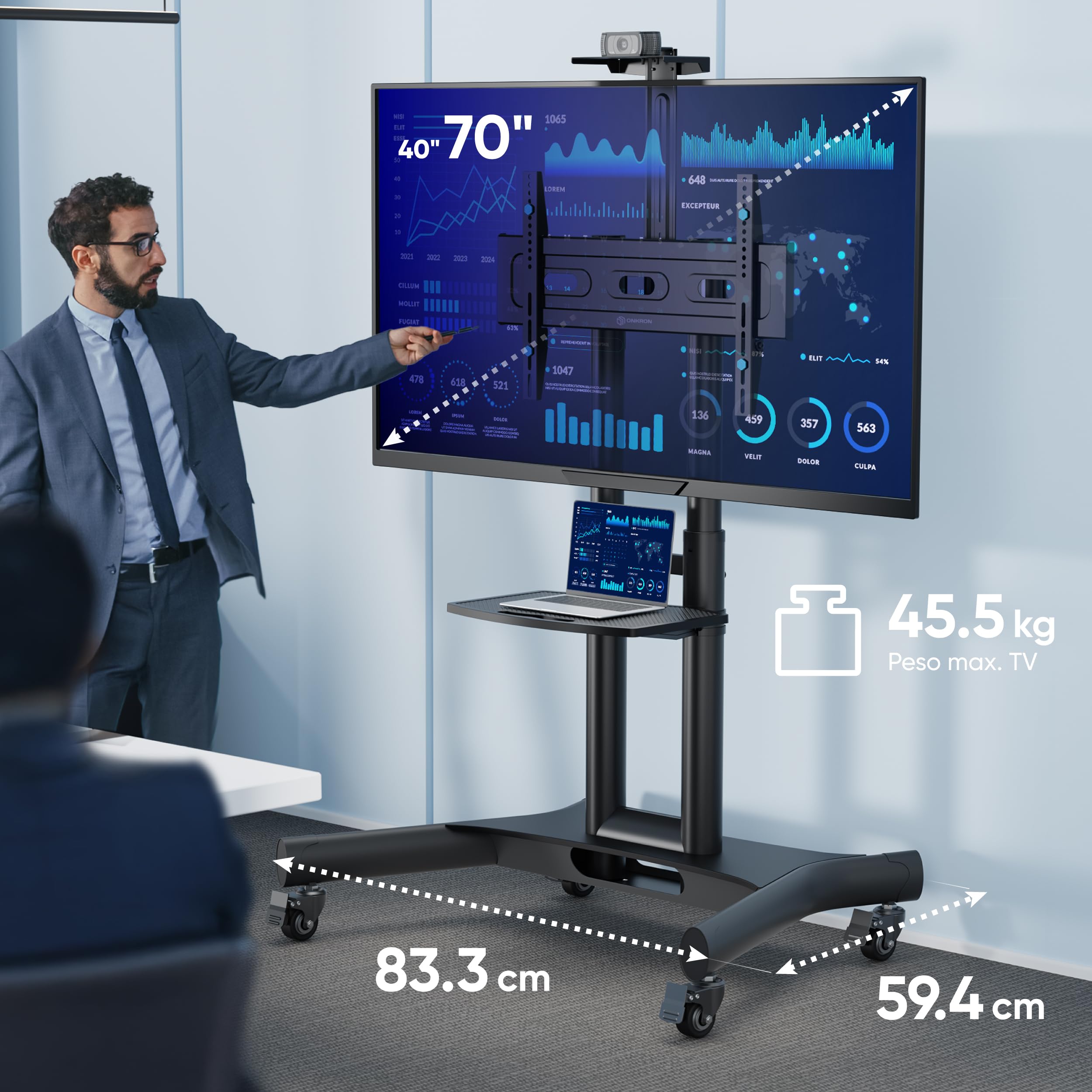 TV Mobile Onkron TS1551-B 40-70 Pollici Carica Massima 55 Kg - Dettaglio