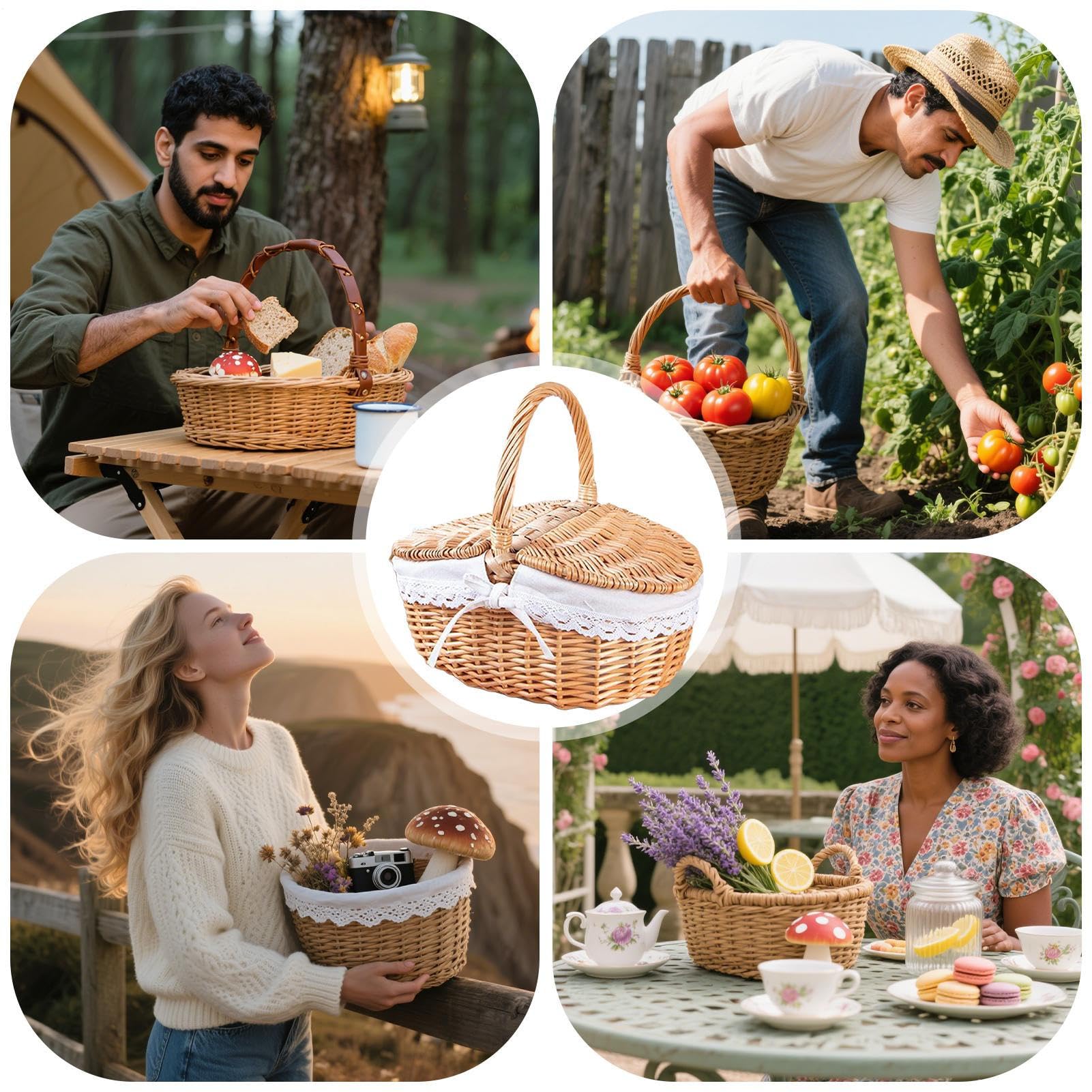 Weiden Picknickkorb Mit Deckel & Henkel – Handgeflochtener Picknickkorb Für 2 Personen Mit Entnehmbarem Innenfutter – Ideal Für Picknick, Einkaufen, Camping Und Als Geschenk