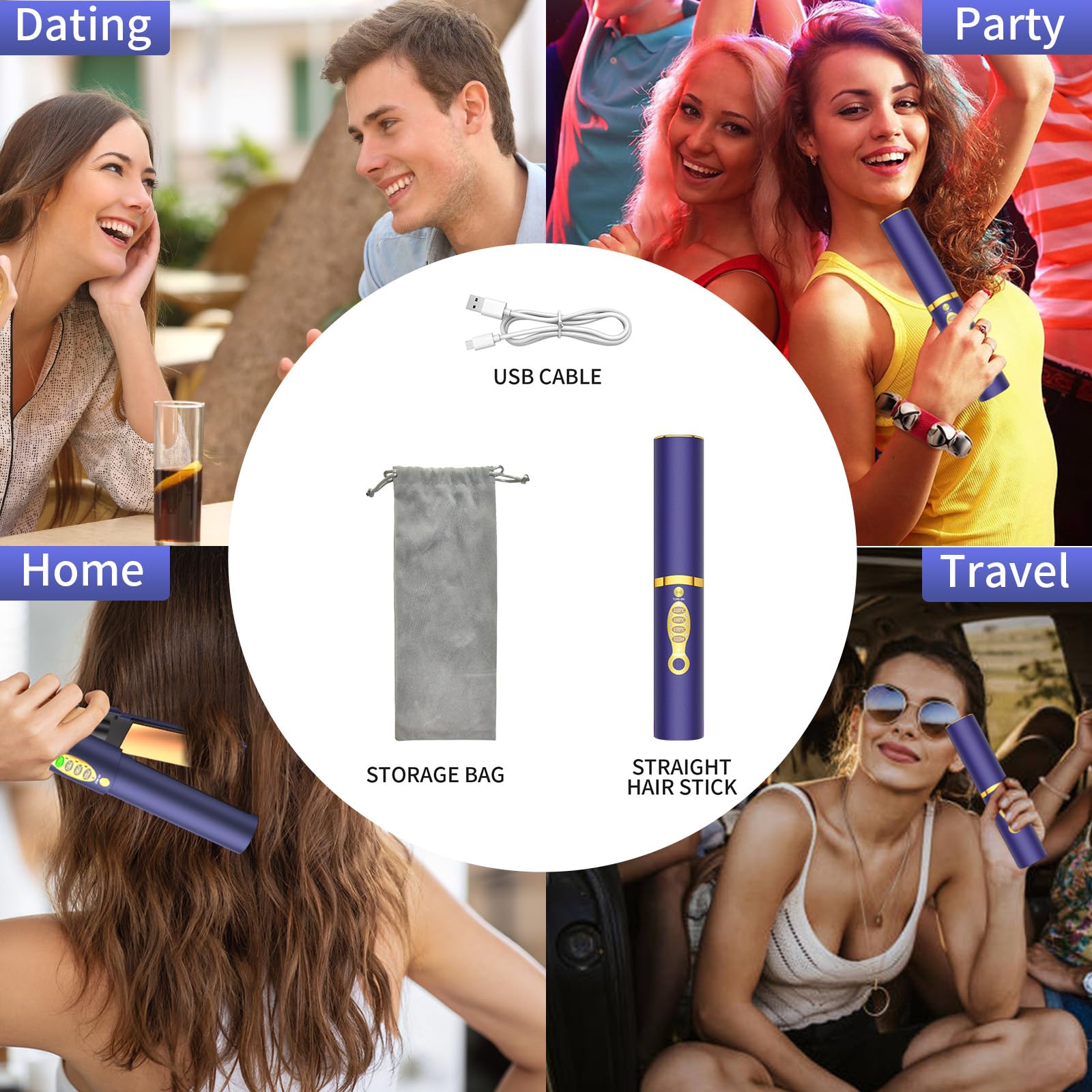 OBEST Fer À Lisser Voyage Sans Fil 2 EN 1,Hair Straightener 170/190/210℃,Lisseur Boucleur Cheveux Rechargeable 5000 mAh,Fer à Boucler Plaque Chauffante En Titane,Violet
