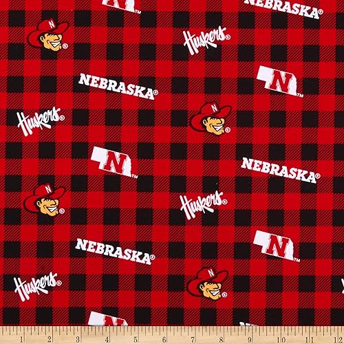 NCAA Nebraska Cornhuskers Buffalo Plaid algodón, tela por yarda