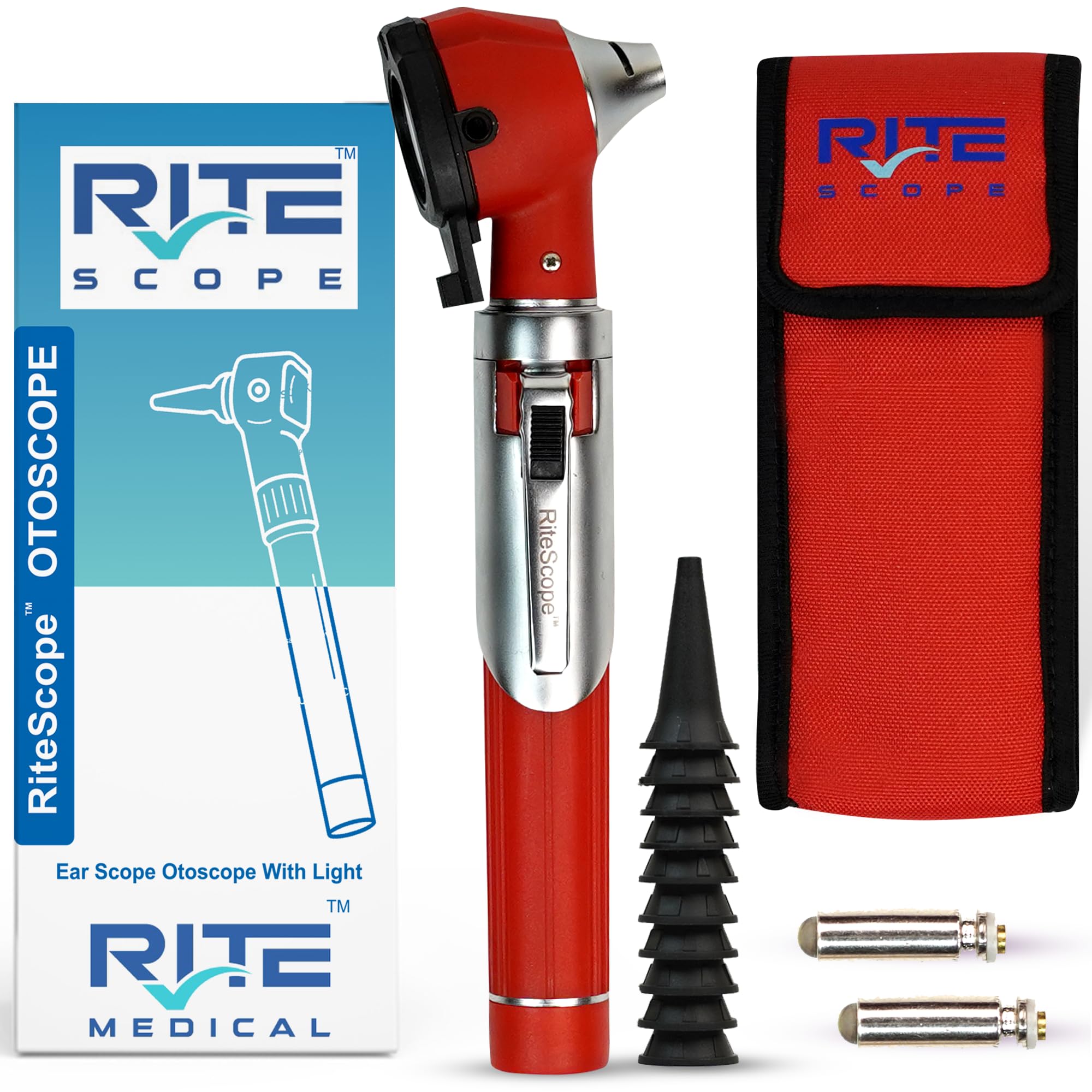 Otoscope with Light - Complete Set of Ear Scope for Examination at Home - Ear Infection Detector - Red