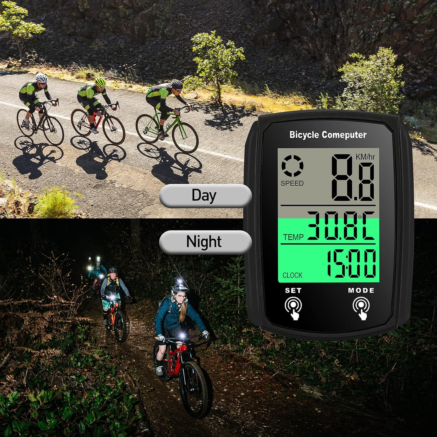 Wired Bike Computer 19 Functions Touch Bike Speedometer Odometer Waterproof Bicycle Computer with Backlight, Black