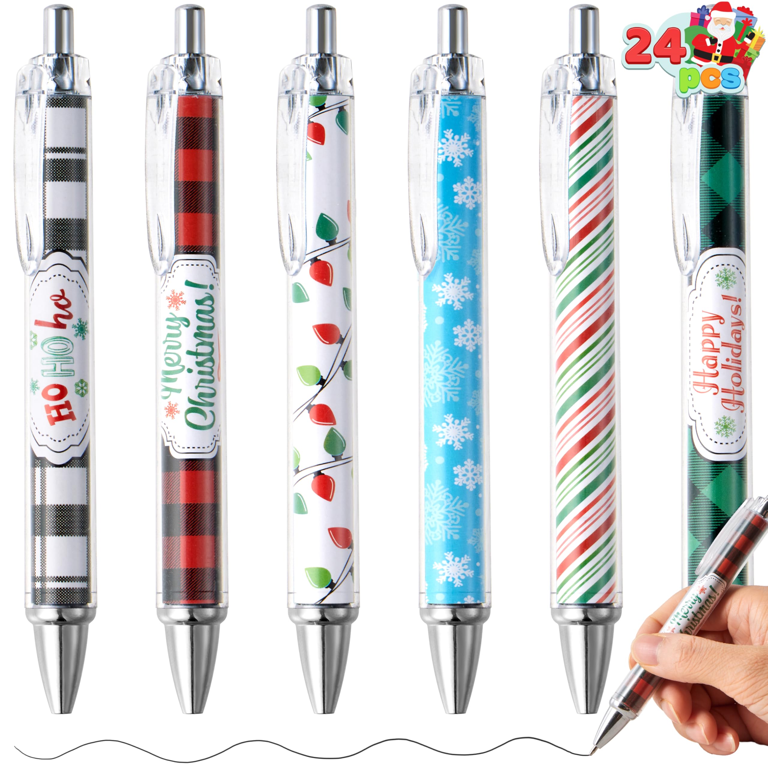JOYIN 24 PCS Christmas Ballpoint Pens Bulk, Xmas Rollerball Pen Novelty Pens for Kids Gifts, Christmas Party Favors Stationery Supplies, Kids Pens School Classroom Favors Stocking Stuffers