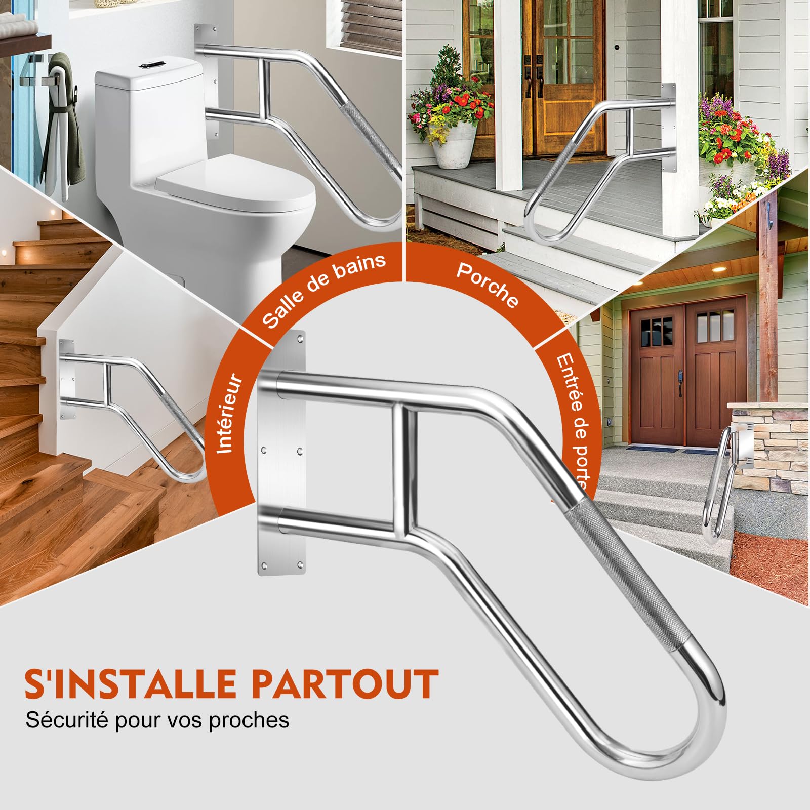 Migliorato Corrimano per scale esterne Corrimano da parete in acciaio inox 304 Corrimano antiscivolo per scale da 1 a 4 gradini, barre di appoggio a parete per terrazze A