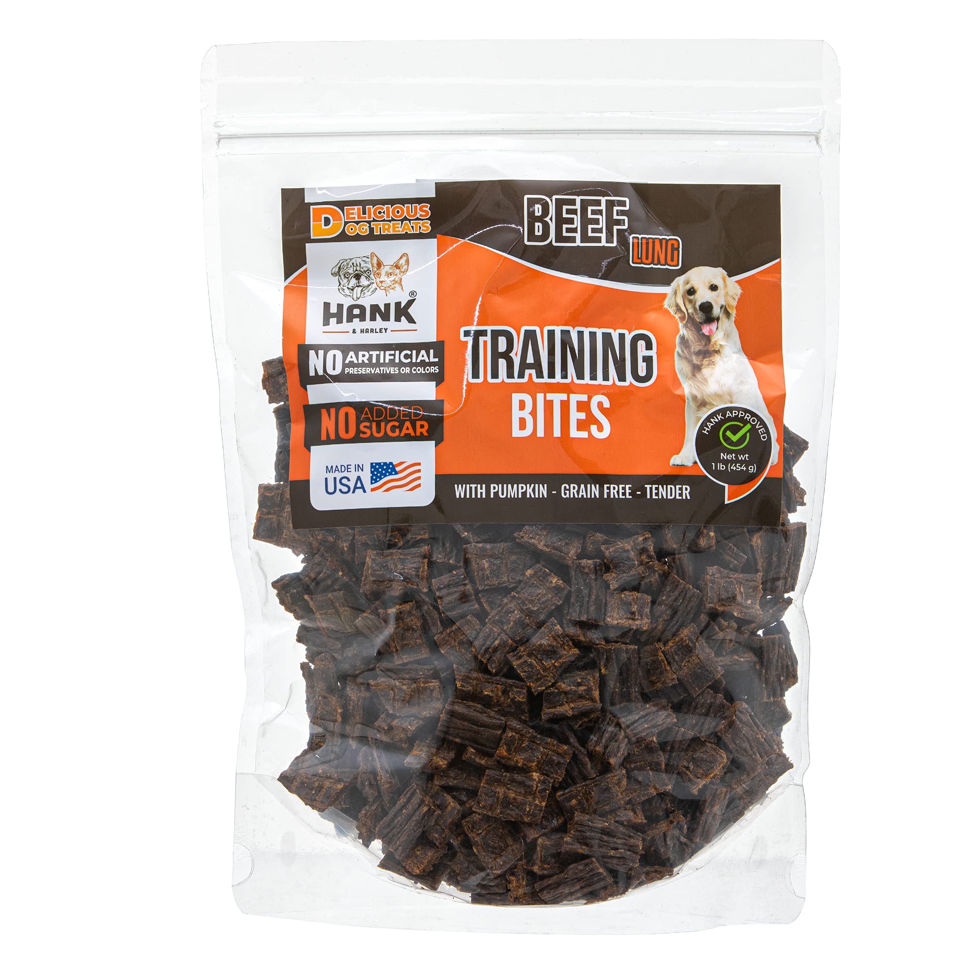 Hank & Harley Training Bites, Beef Lung 1 lb - USA Lean Protein Soft Dog Treats with Pumpkin. 100% Natural & NO Added Sugar, Flour, or Fillers. Ideal for finicky Pets.