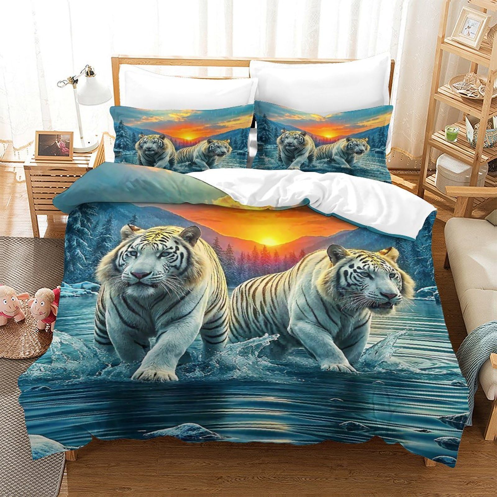 Housse de couette tigre fermeture éclair cachée pour un enfilage facile 140x200