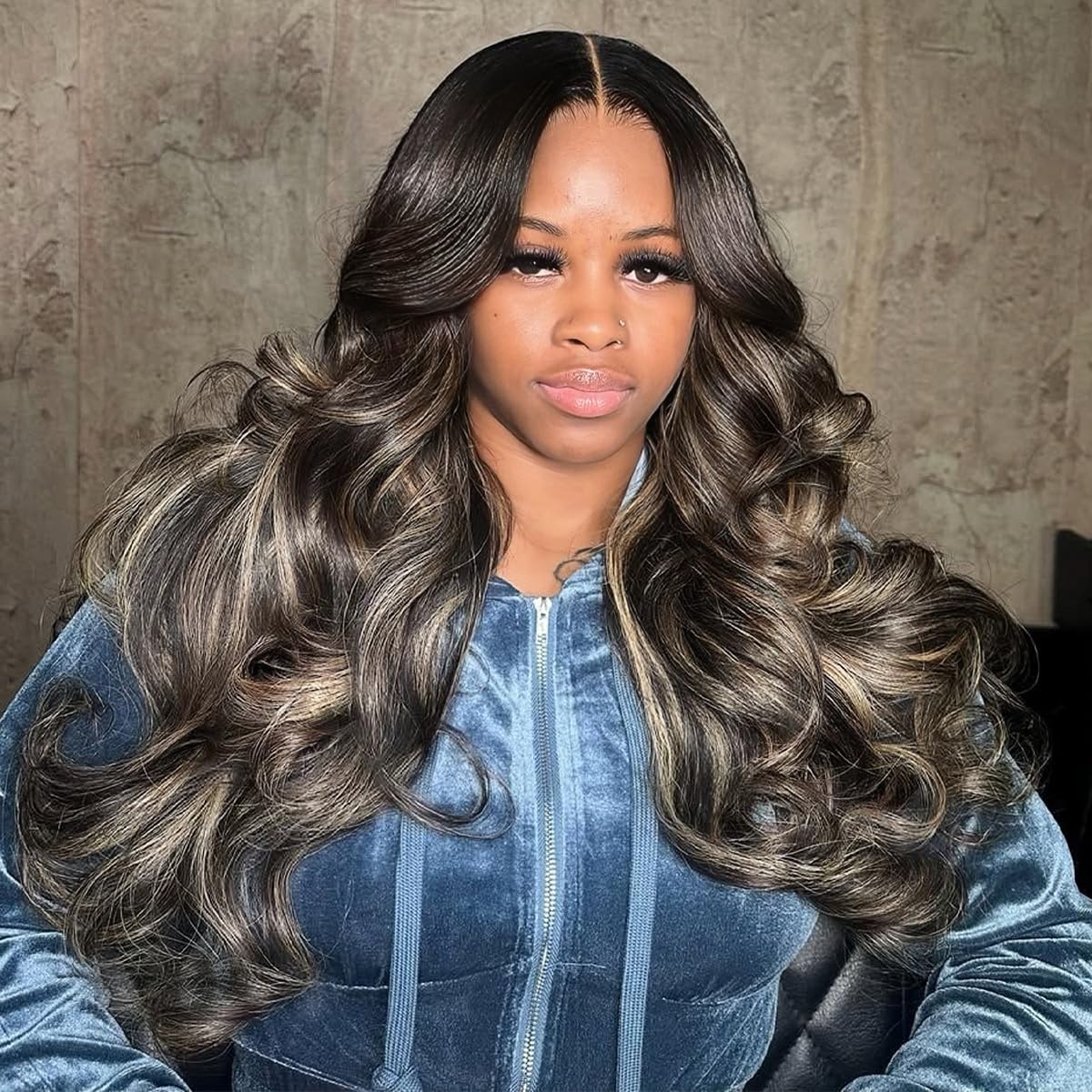 13x6 Ombre Black to Balayage Highlights Lace Front Human Hair Wig 210% Density Loose Body Wave Black to Ash Blonde Highlight Tone Wig Custom Hd Lace Wig Pre Plucked for Any Occasions 28Inch - Image 5
